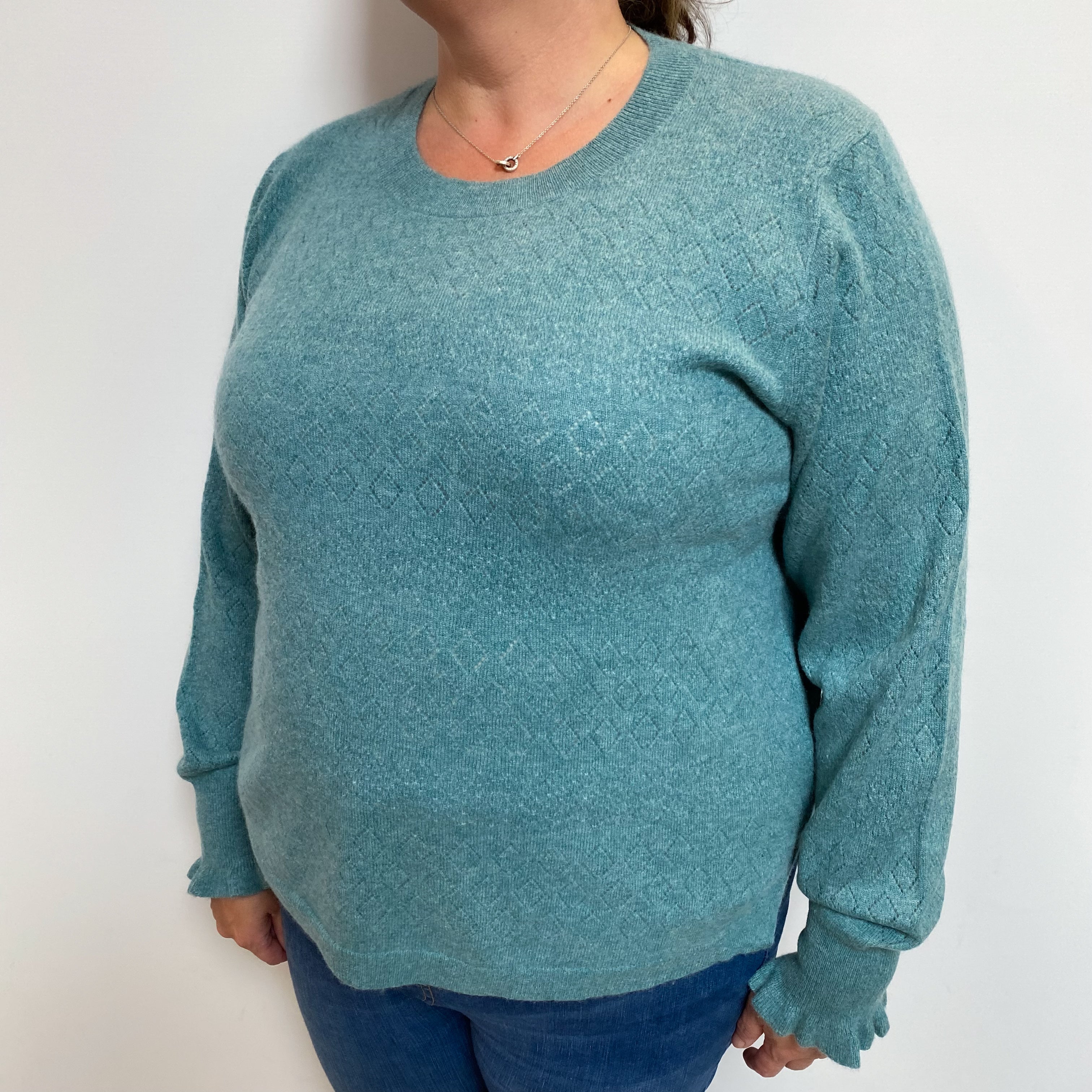 Duck Egg Blue Cashmere Crew Neck Jumper Extra Large
