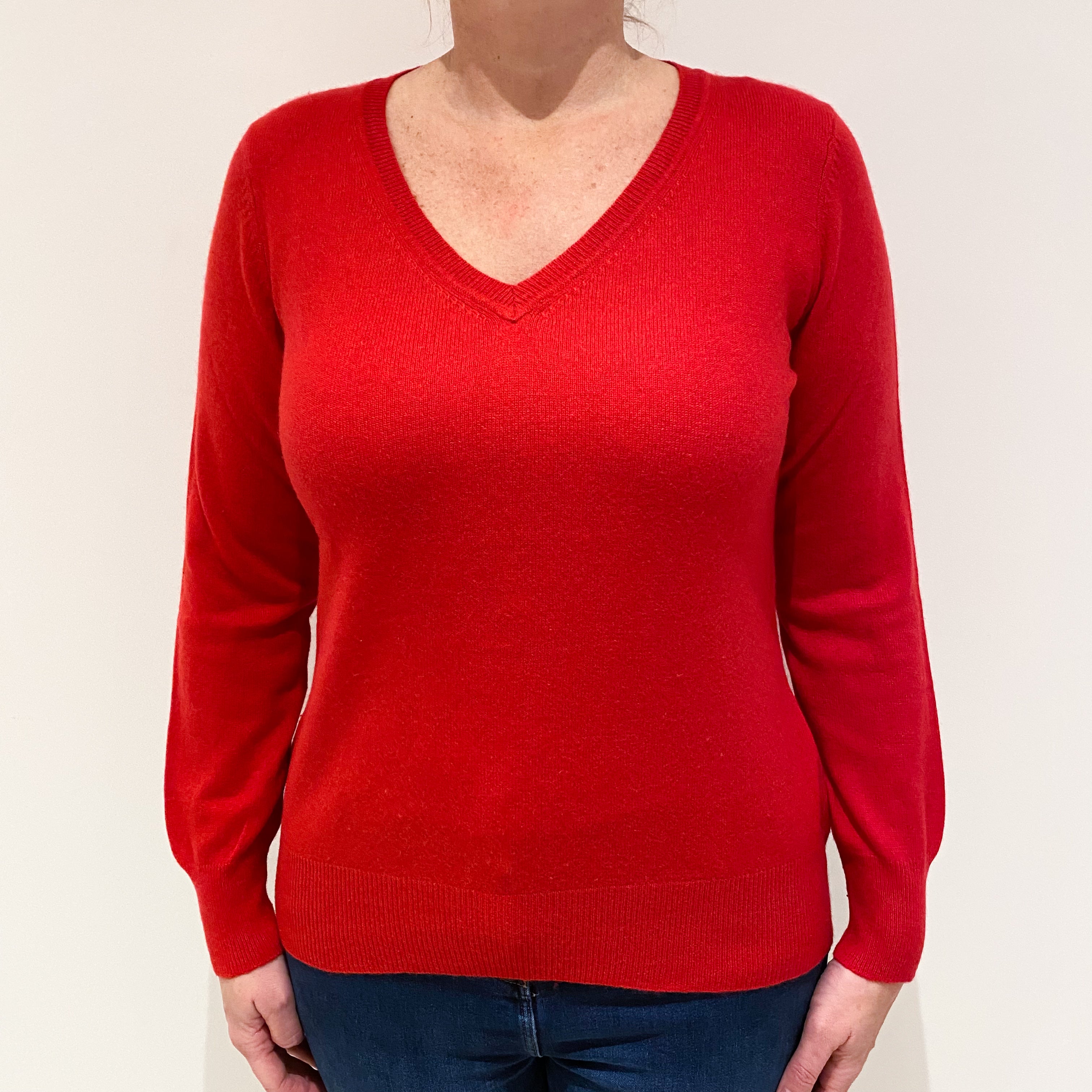 Berry Cashmere V-Neck Jumper Large