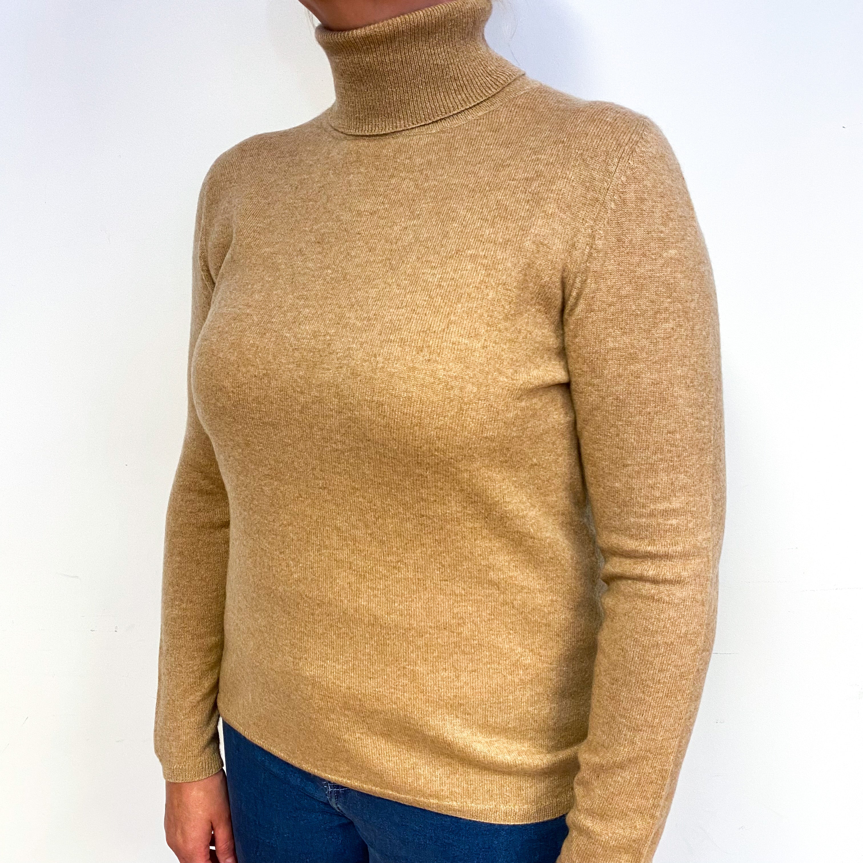 Fudge Brown Cashmere Polo Neck Jumper Large