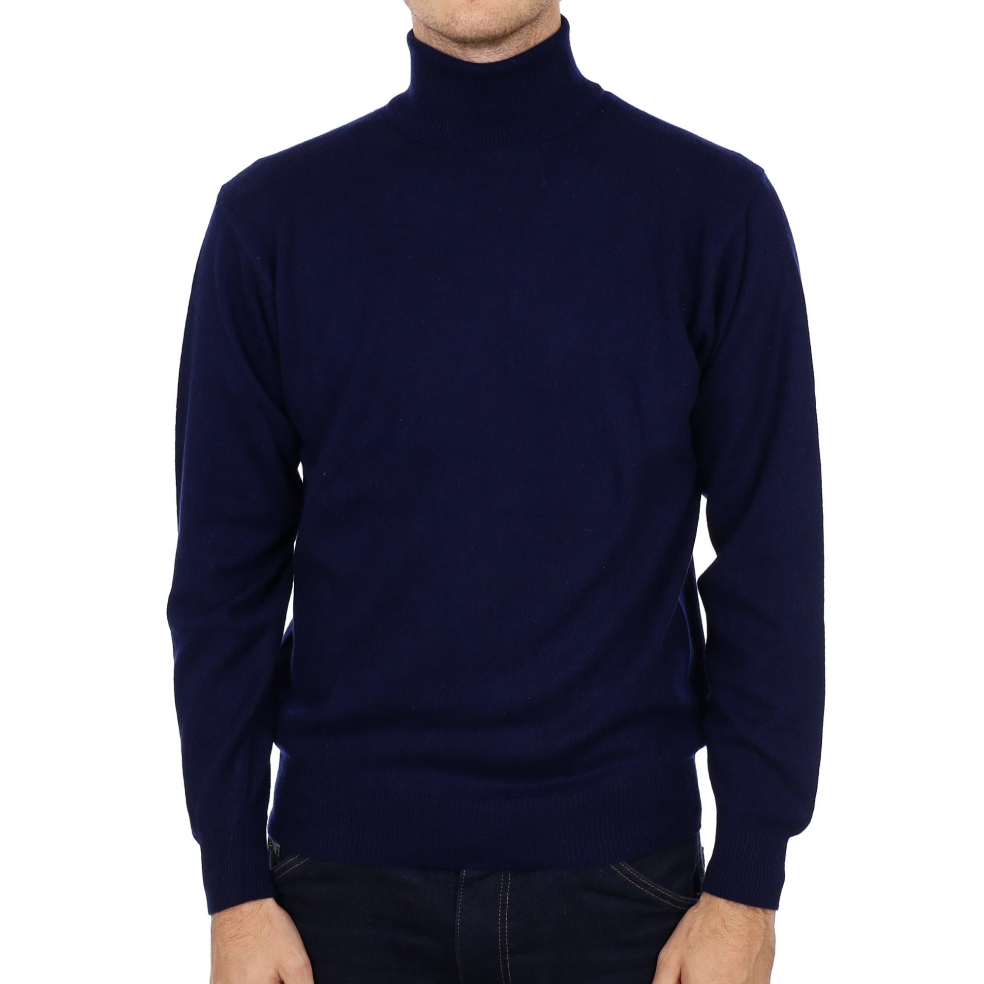 Men's Navy Blue Cashmere Polo Neck Jumper Large