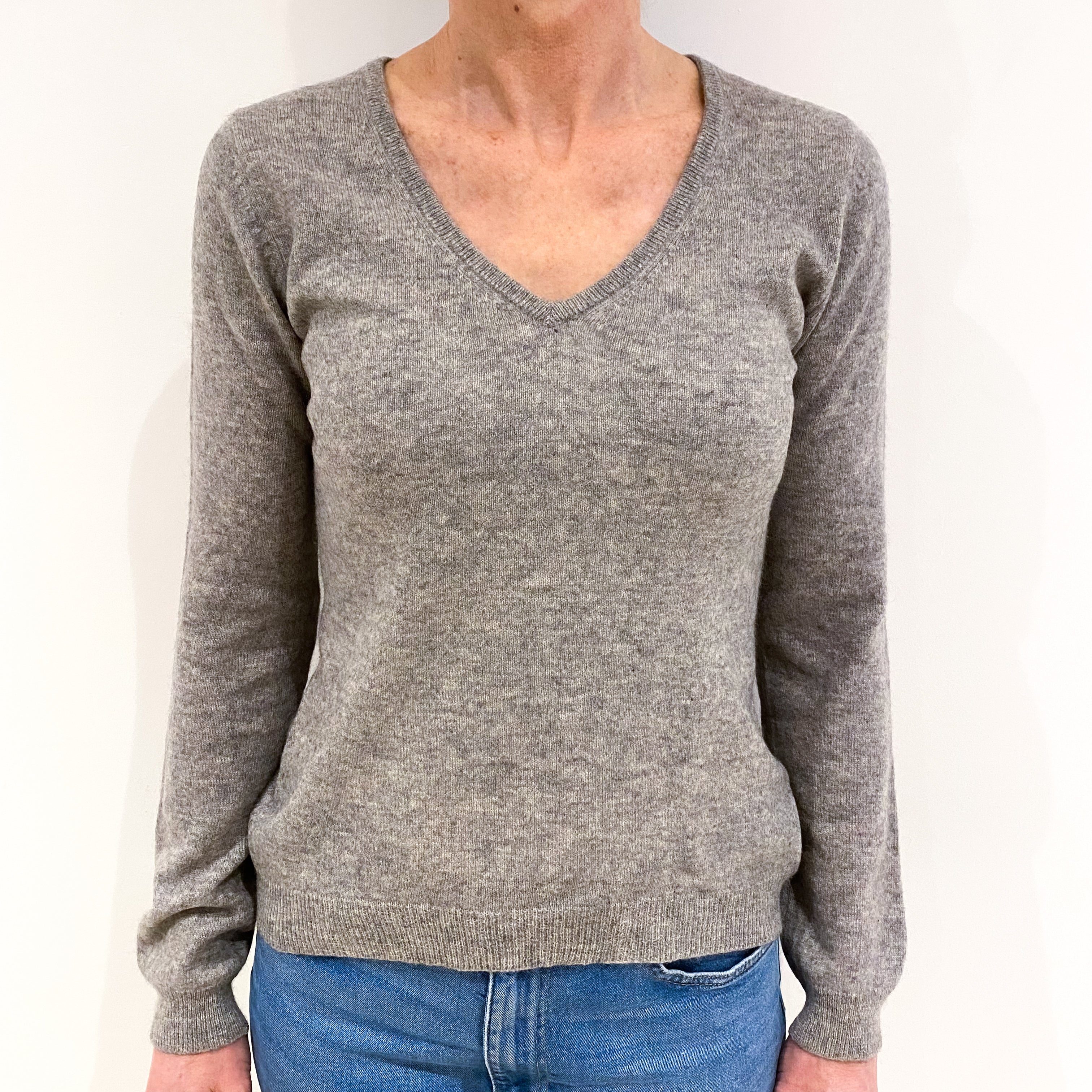 Smoke Grey Cashmere V Neck Jumper Small