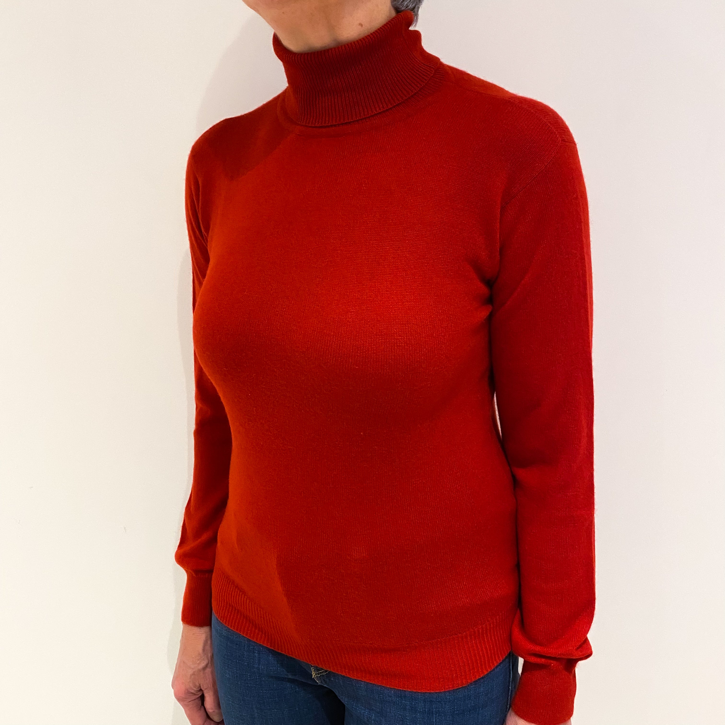 Postbox Red Cashmere Polo Neck Jumper Medium