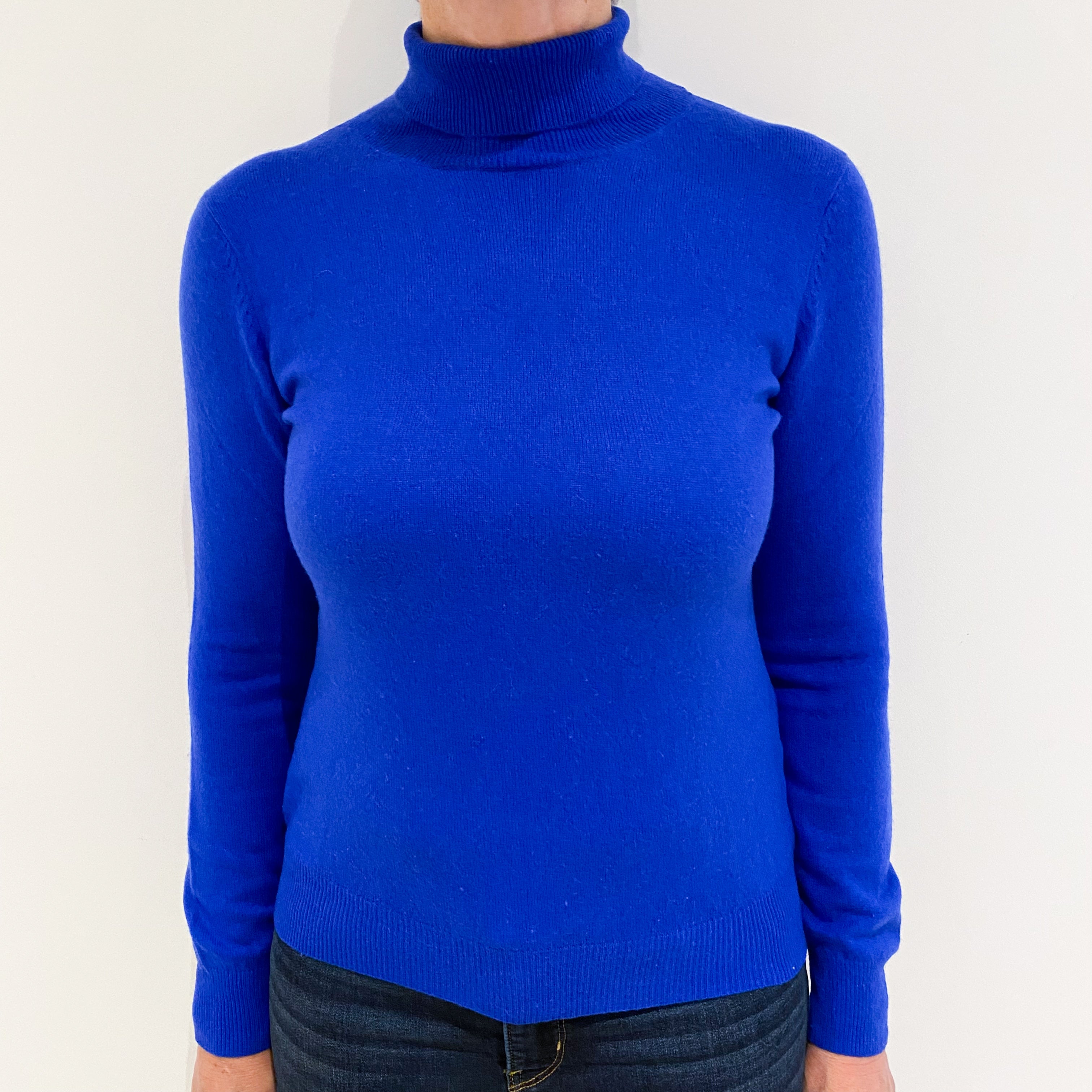 Electric Blue Cashmere Polo Neck Jumper Medium