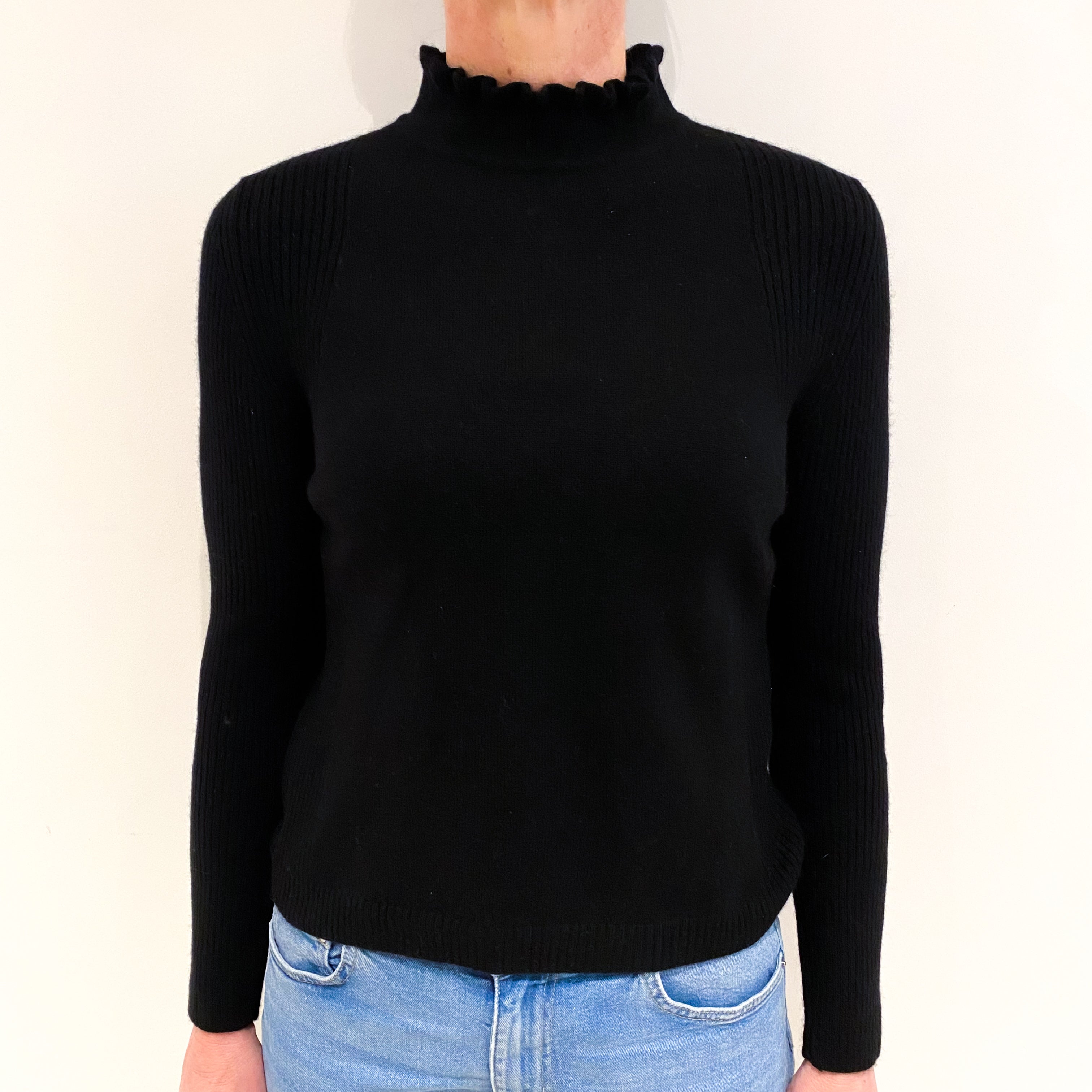 Black Cashmere Ruffle Turtle Neck Jumper Small