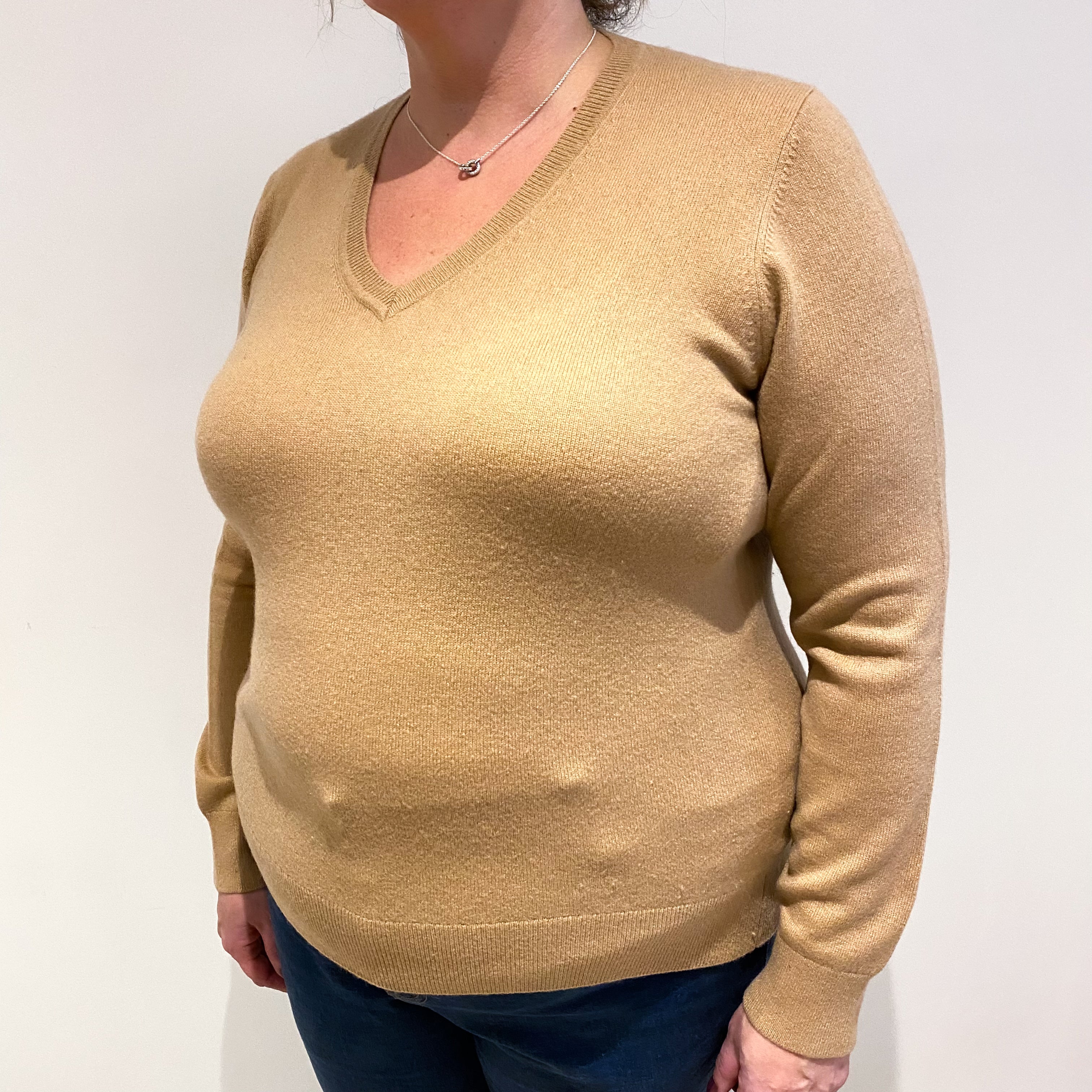 Caramel Brown Cashmere V Neck Jumper Extra Large