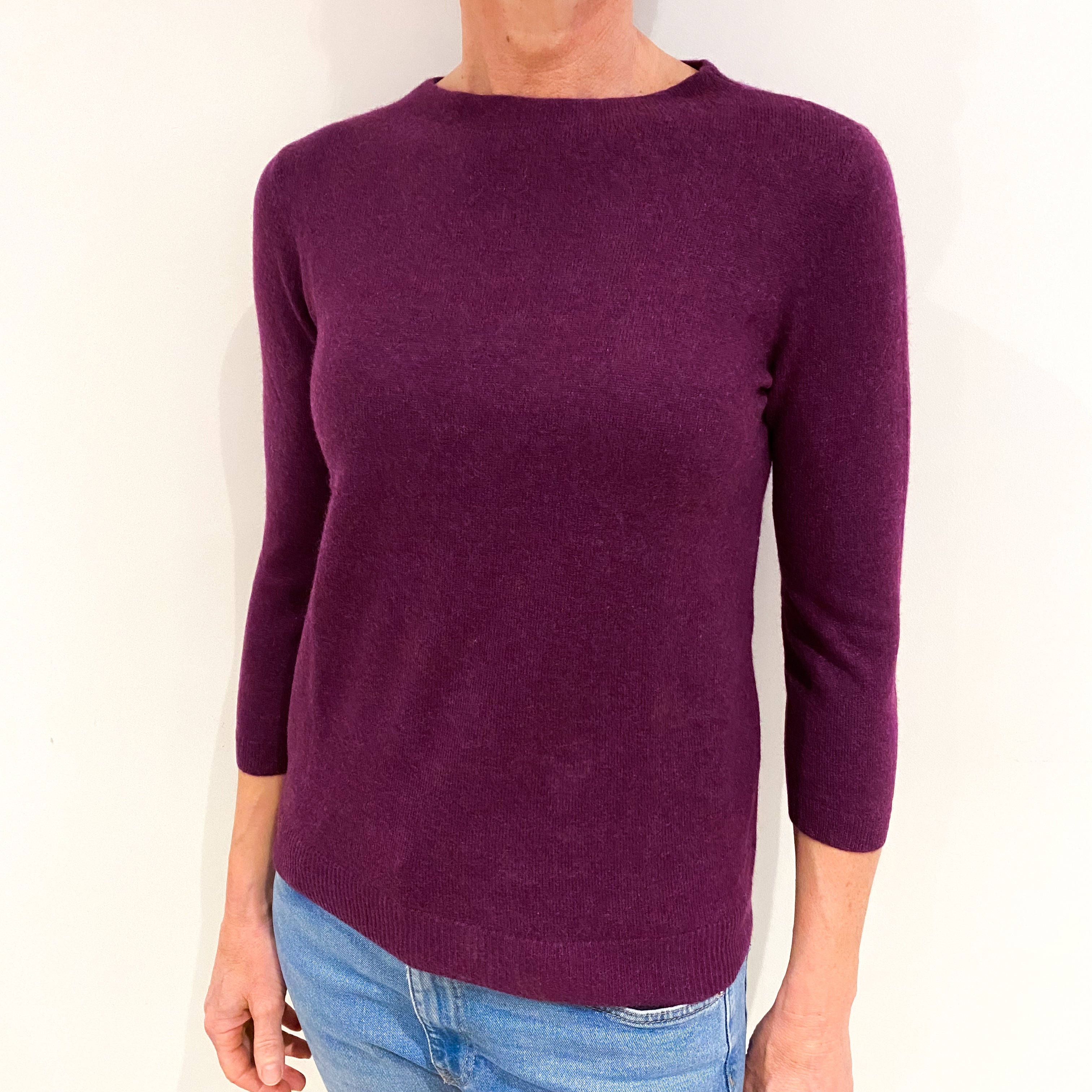 Plum Purple Cashmere Crew Neck Jumper Small