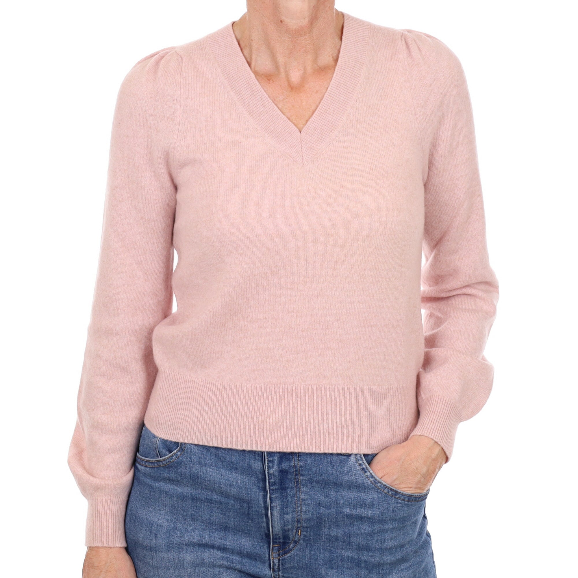Brochu Walker Ice Pink Cashmere V Neck Jumper Small