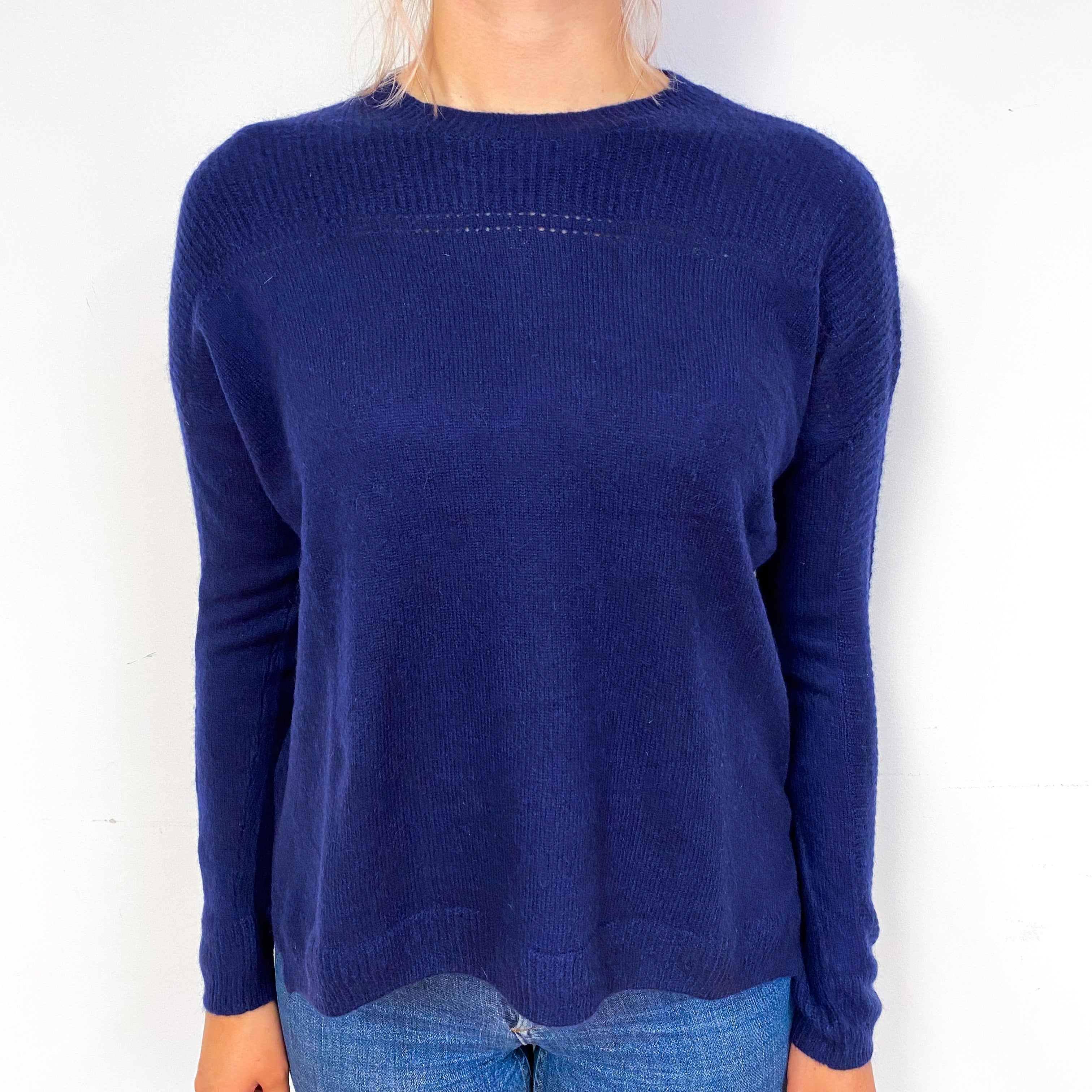 Midnight Blue Boxy Cashmere Crew Neck Jumper Small