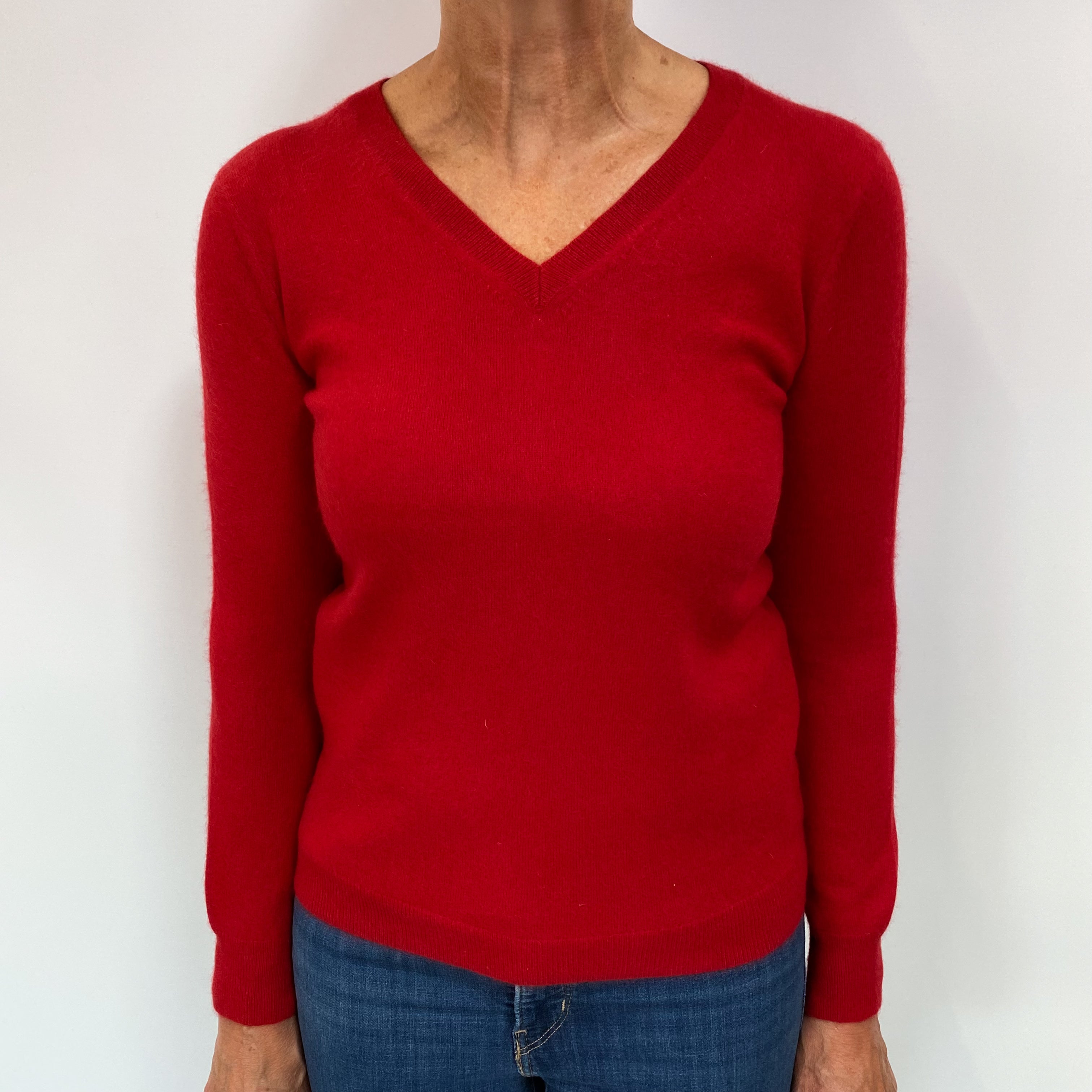 Scarlet Red Cashmere V Neck Jumper Medium