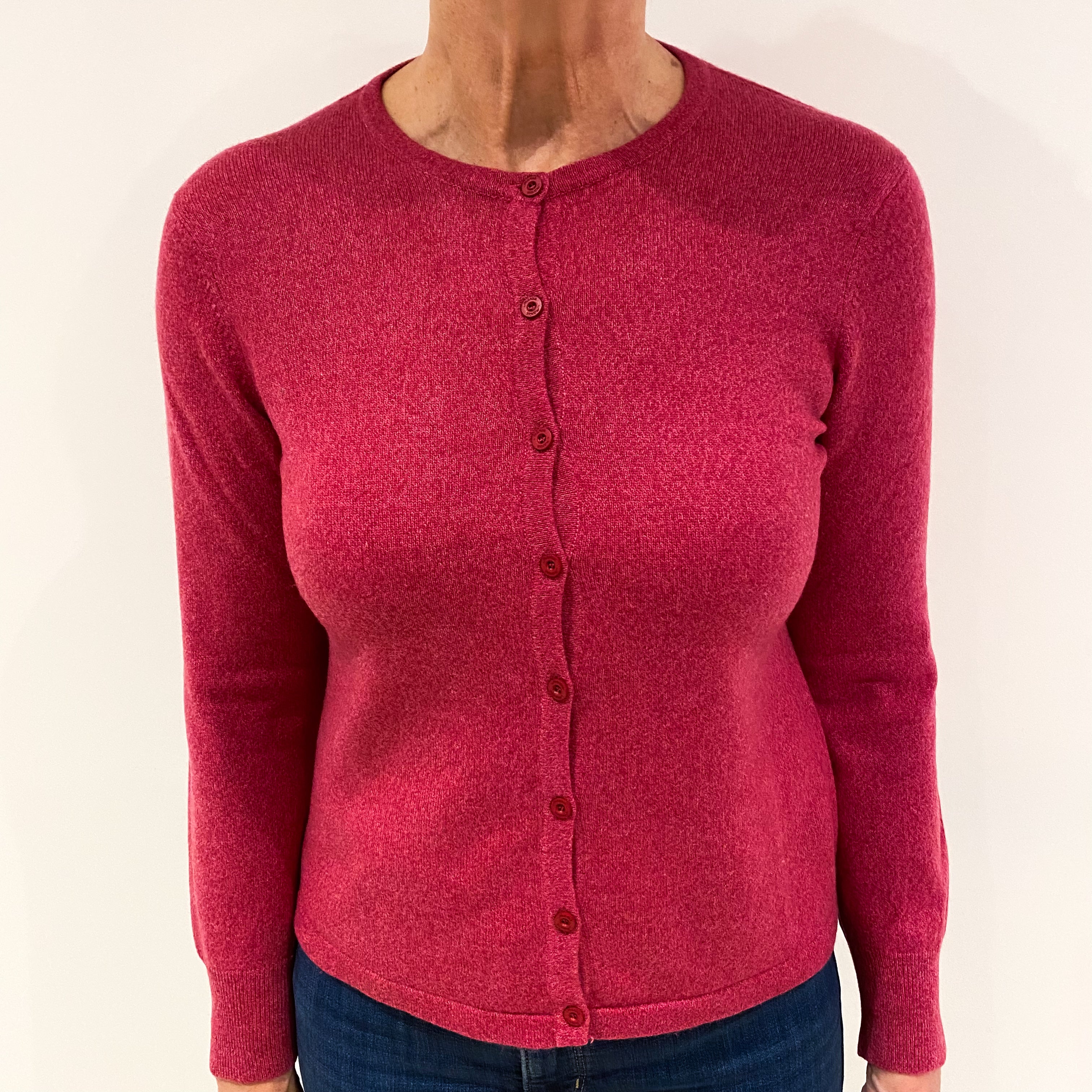 Raspberry Pink Cashmere Crew Neck Cardigan Medium