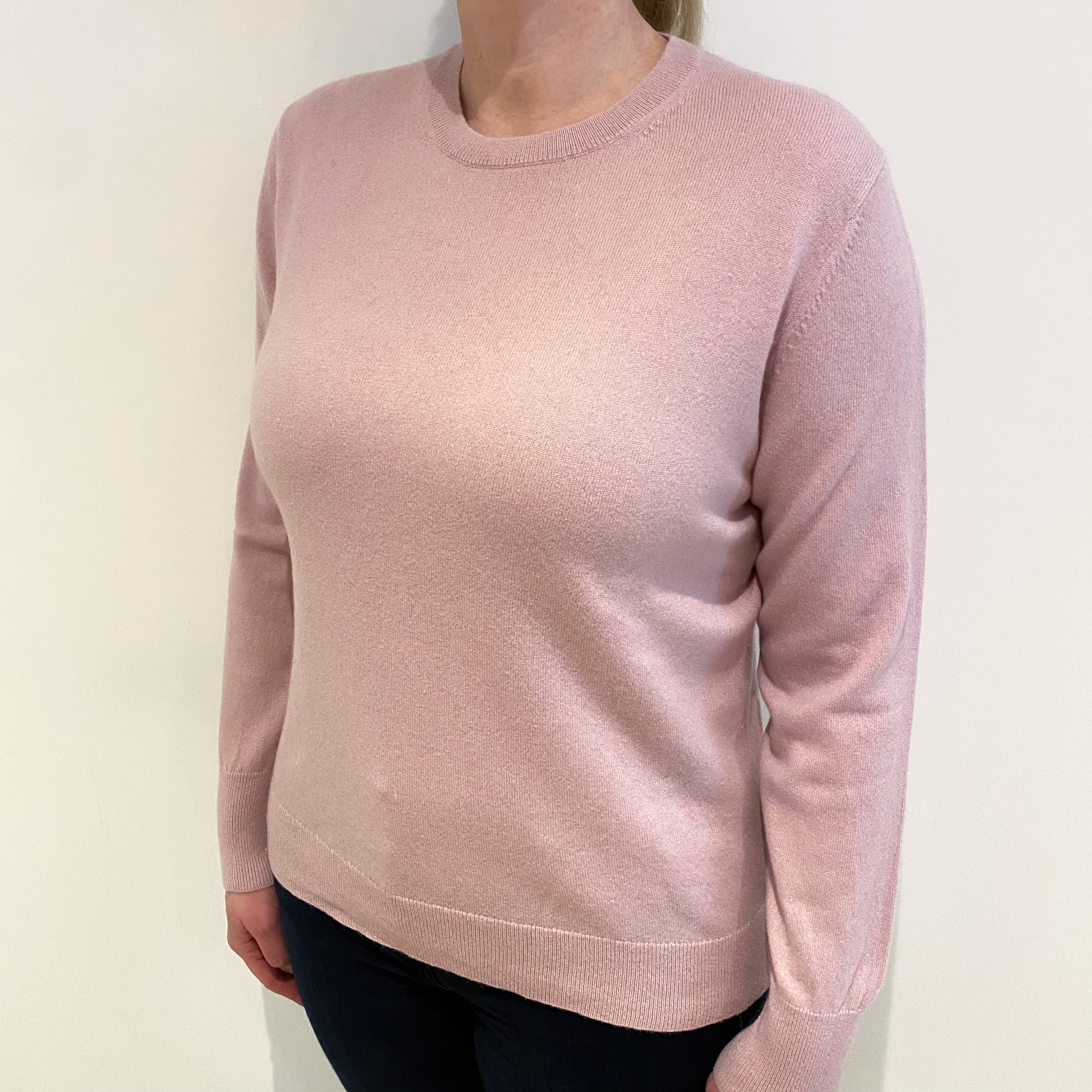 Blush Pink Cashmere Crew Neck Jumper Large