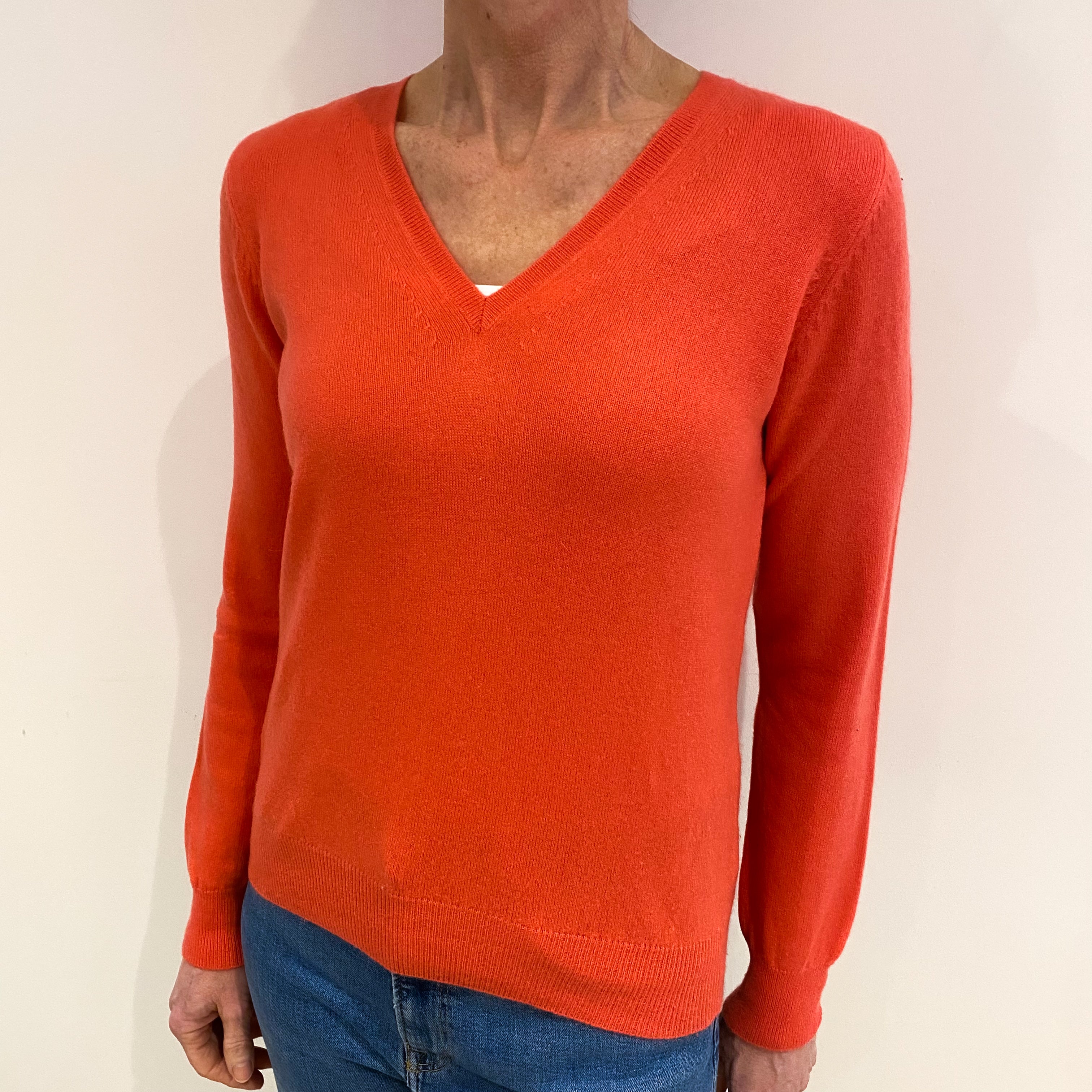 Flamingo Pink Cashmere V Neck Jumper Small