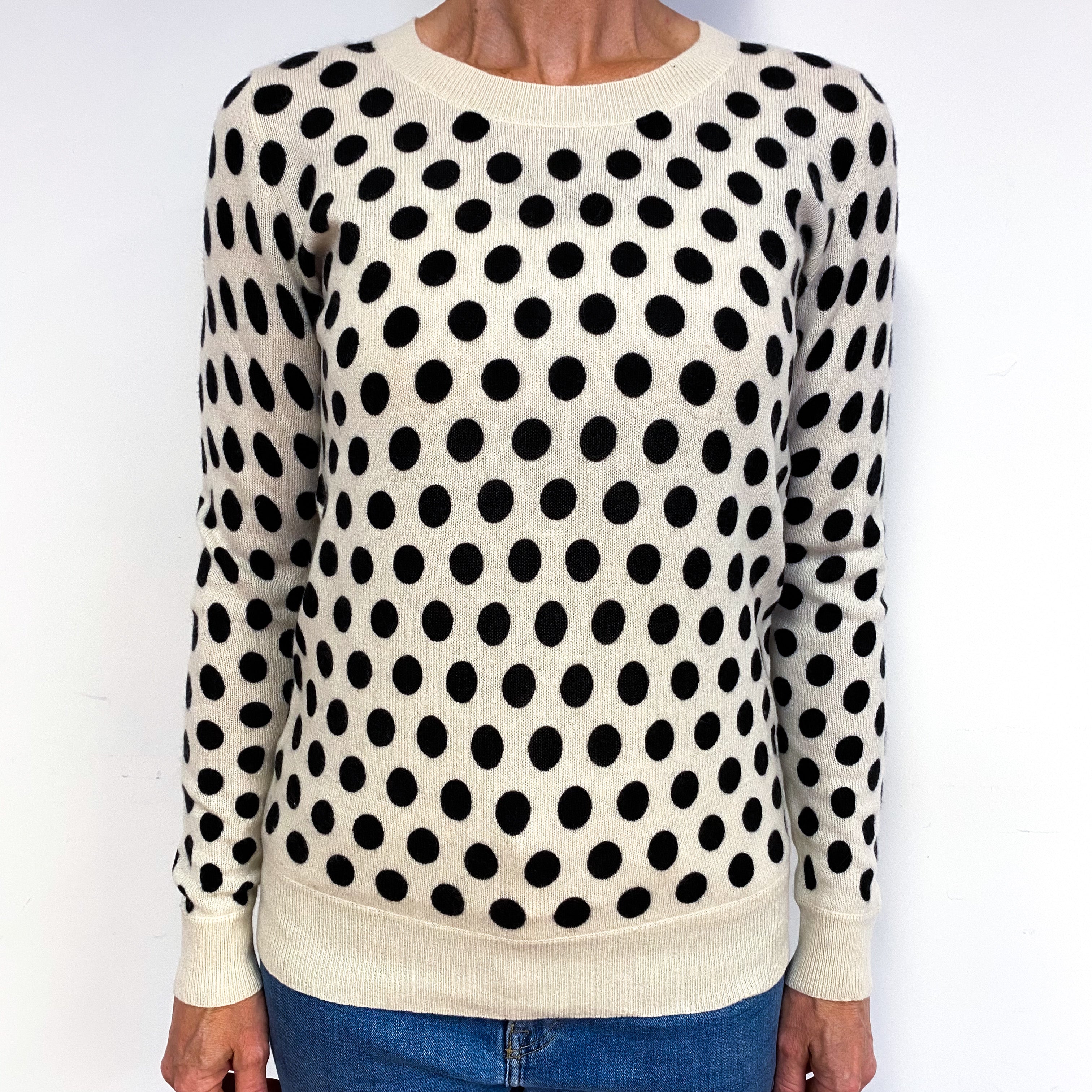Ivory Black Dotty Cashmere Crew Neck Jumper Medium