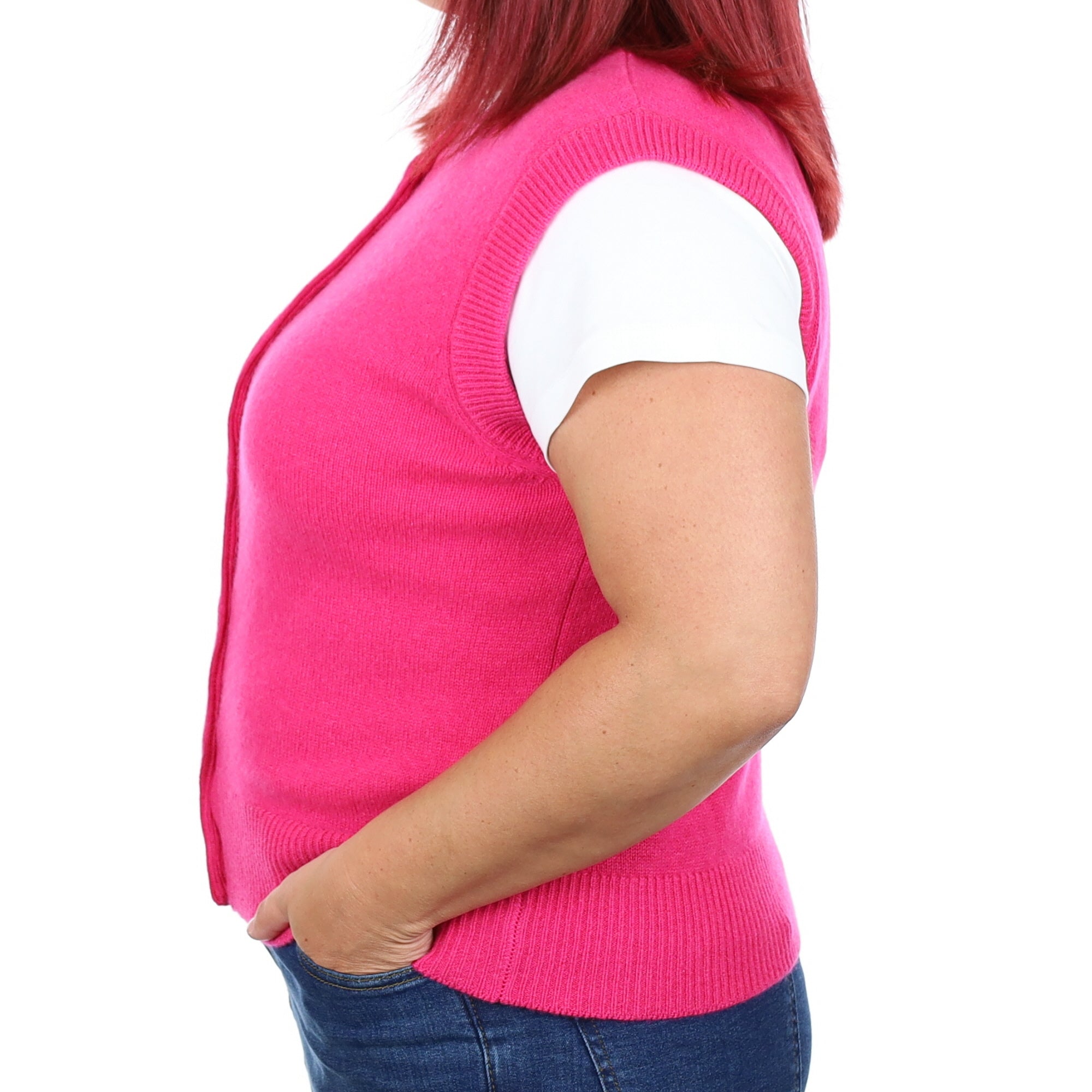 Brand New Hot Pink Luxury Cashmere Crew Neck Waistcoat Large UK 16-18