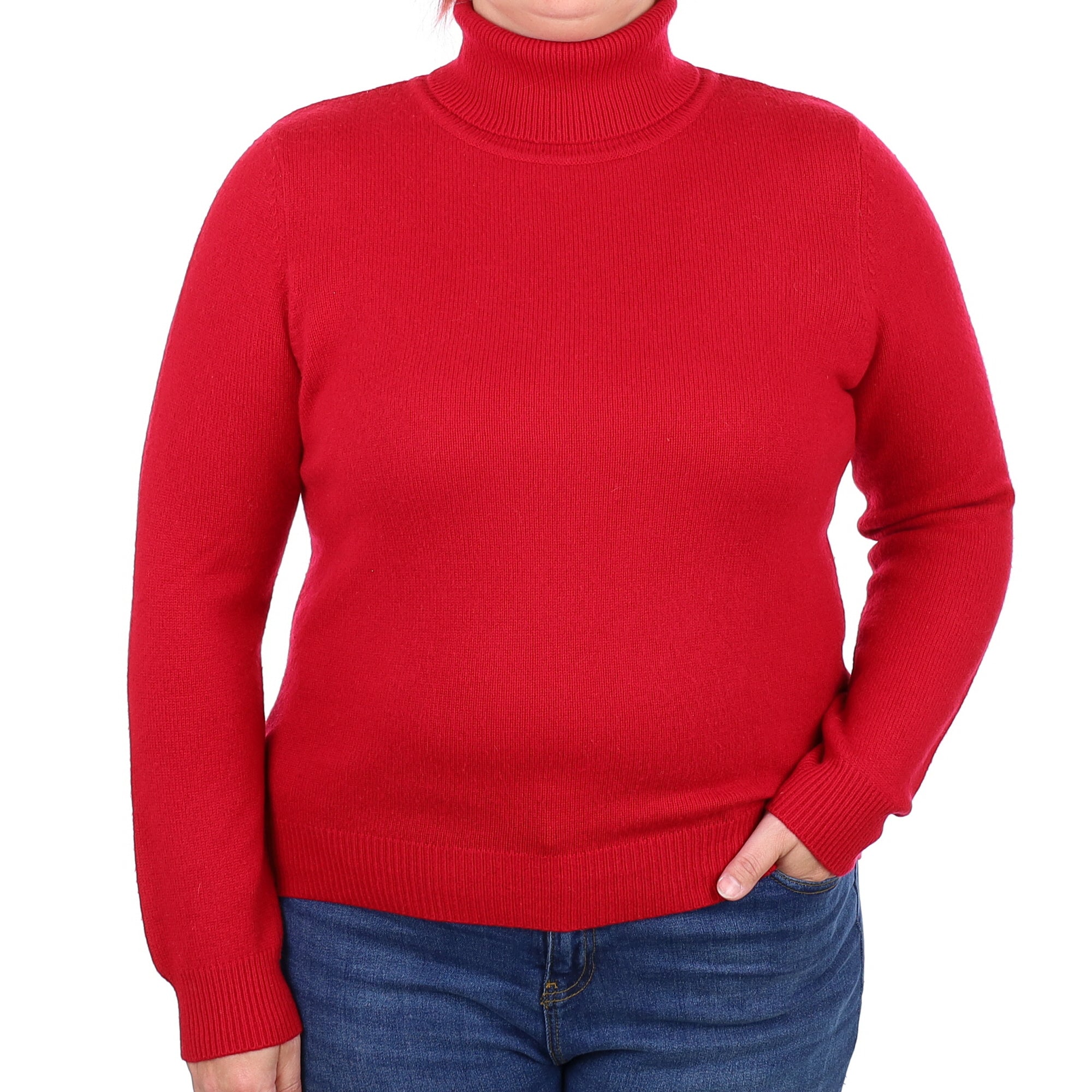 Post Box Red Cashmere Polo Neck Jumper Large