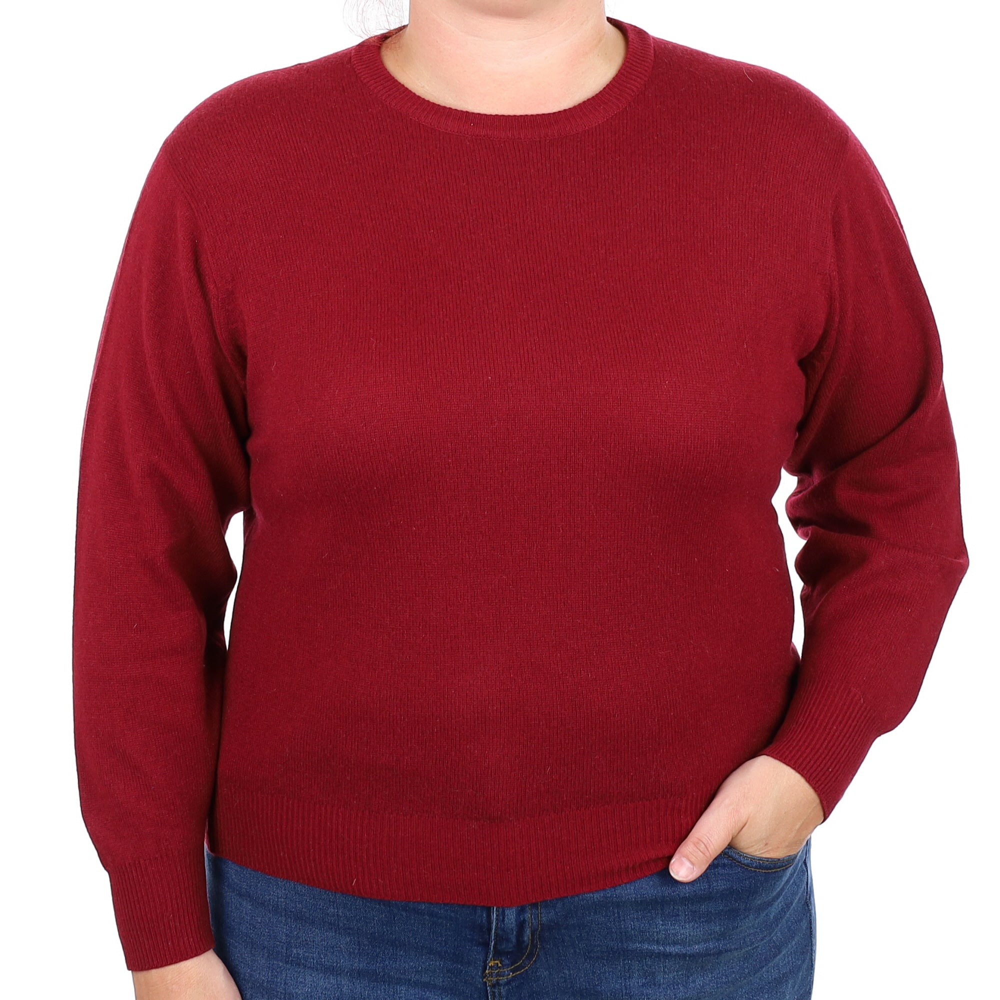 Burgundy Red Cashmere Crew Neck Jumper Large