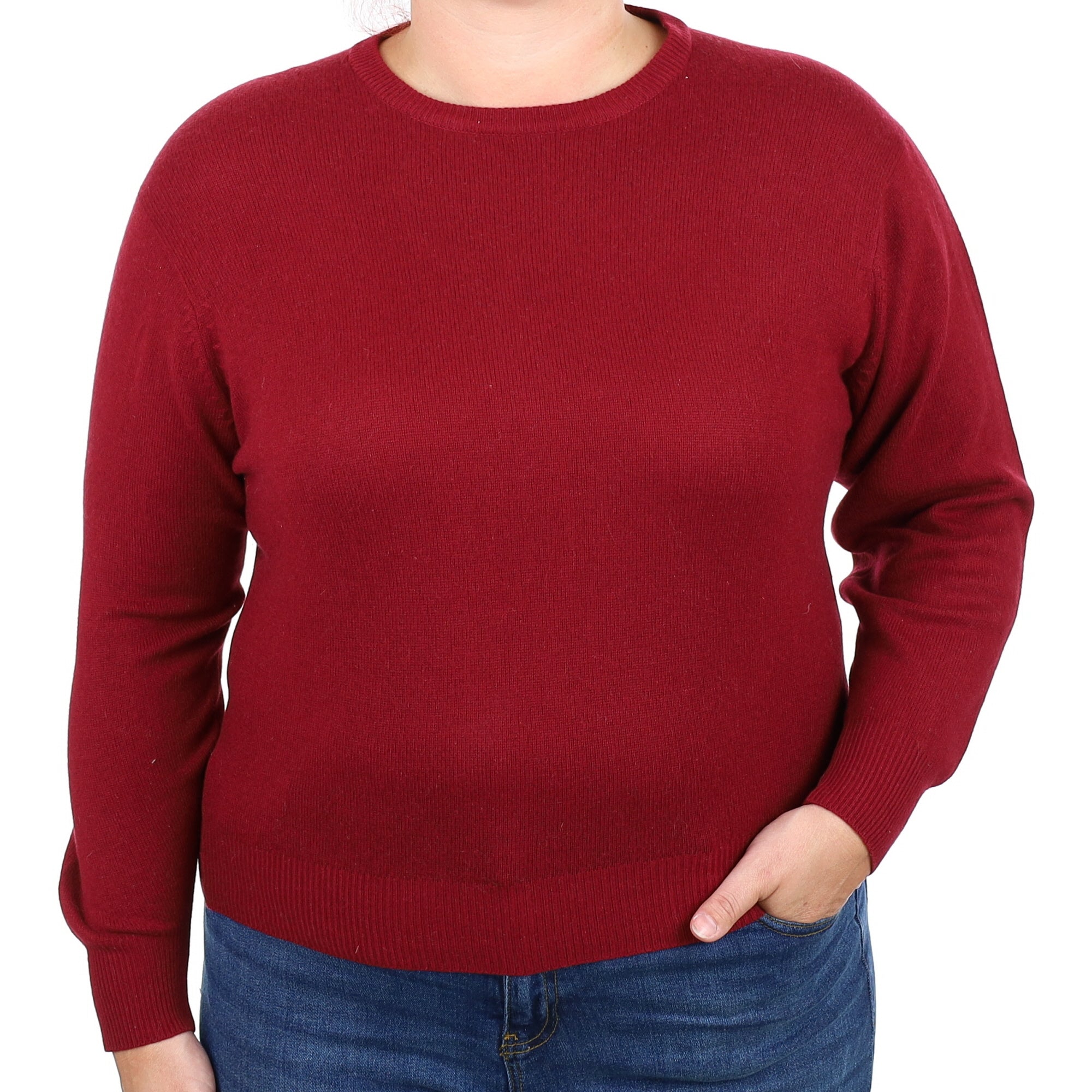 Burgundy Red Cashmere Crew Neck Jumper Large