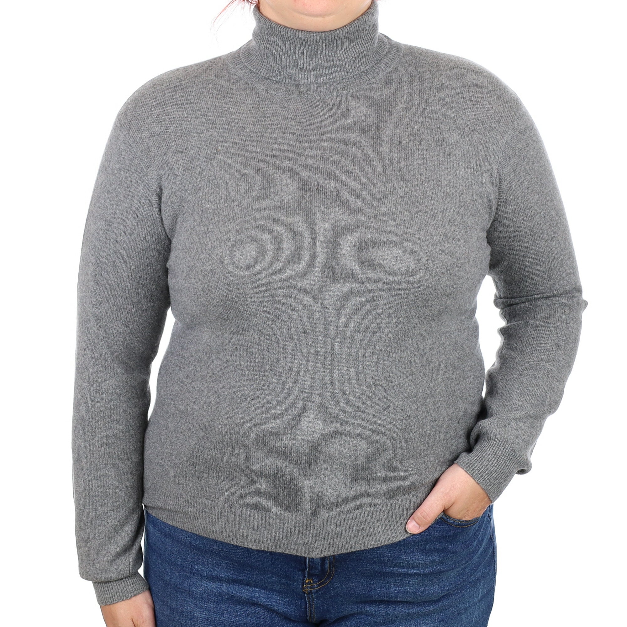 Slate Grey Cashmere Polo Neck Jumper Large