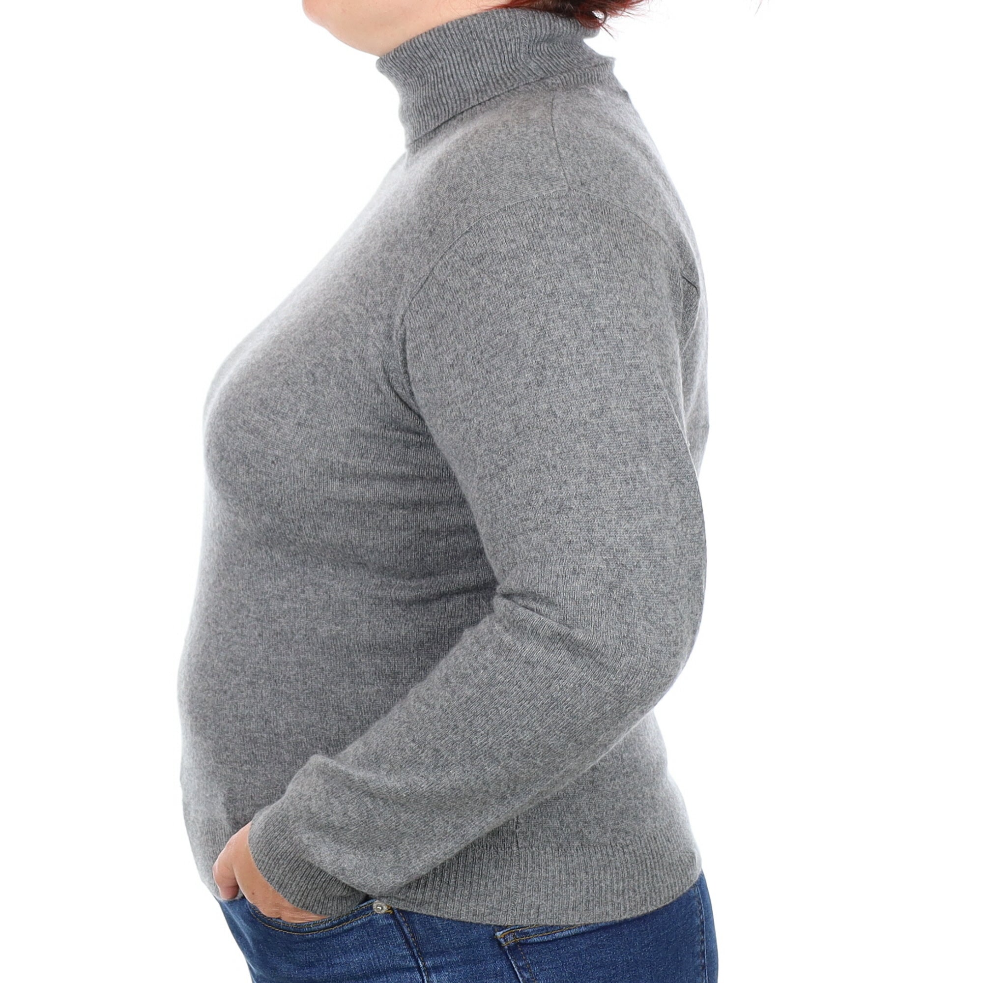 Slate Grey Cashmere Polo Neck Jumper Large