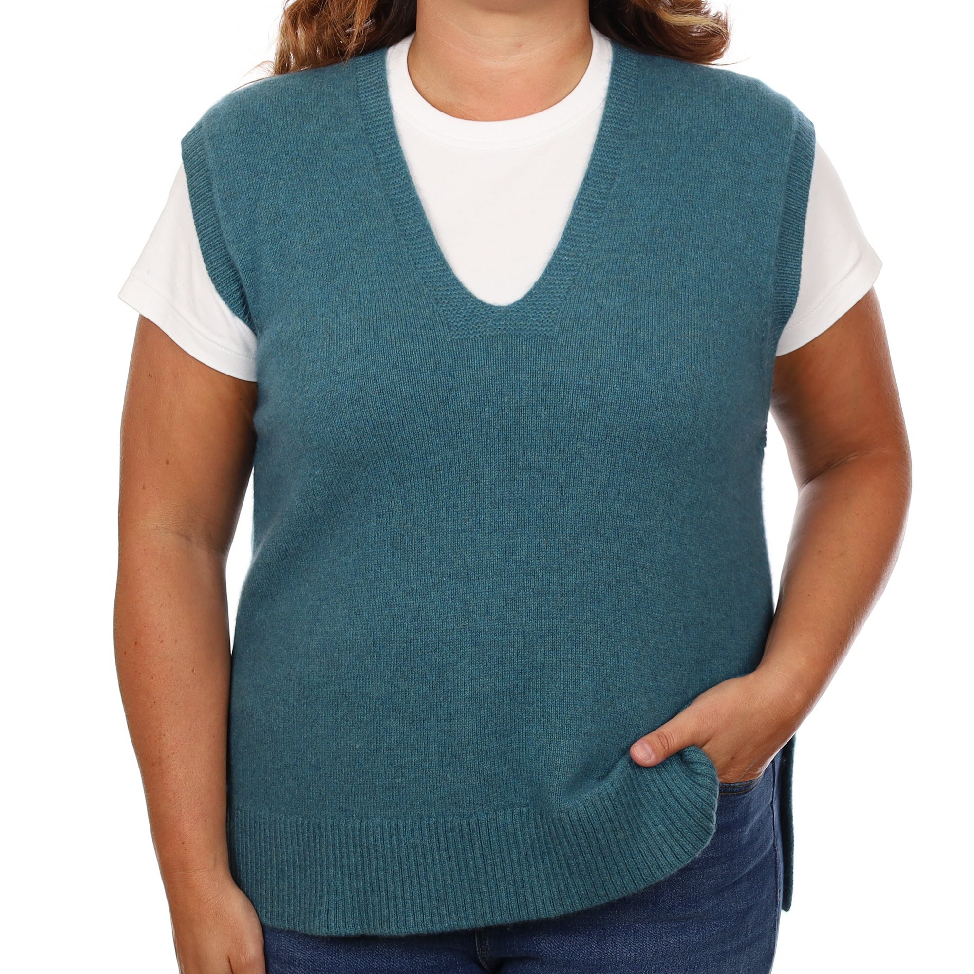 Brand New Ocean Green Luxury Cashmere Tank Top Large UK 16-18