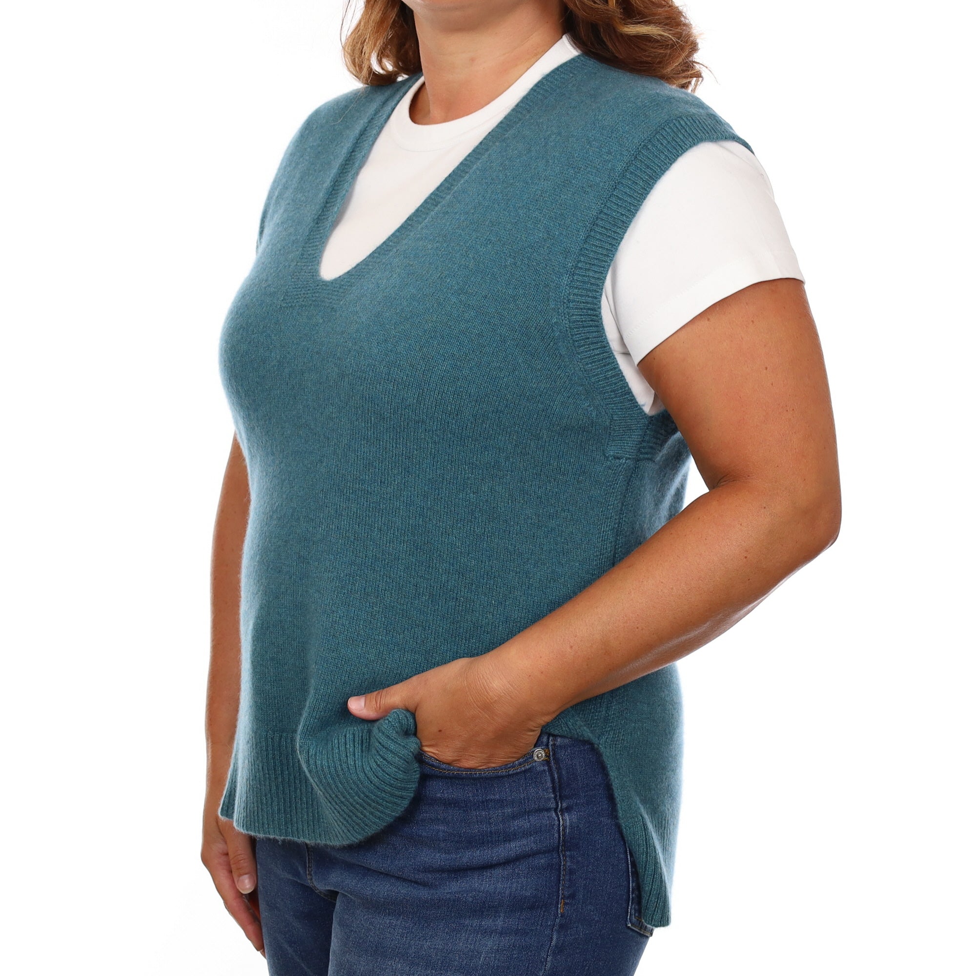 Brand New Ocean Green Luxury Cashmere Tank Top Large UK 16-18