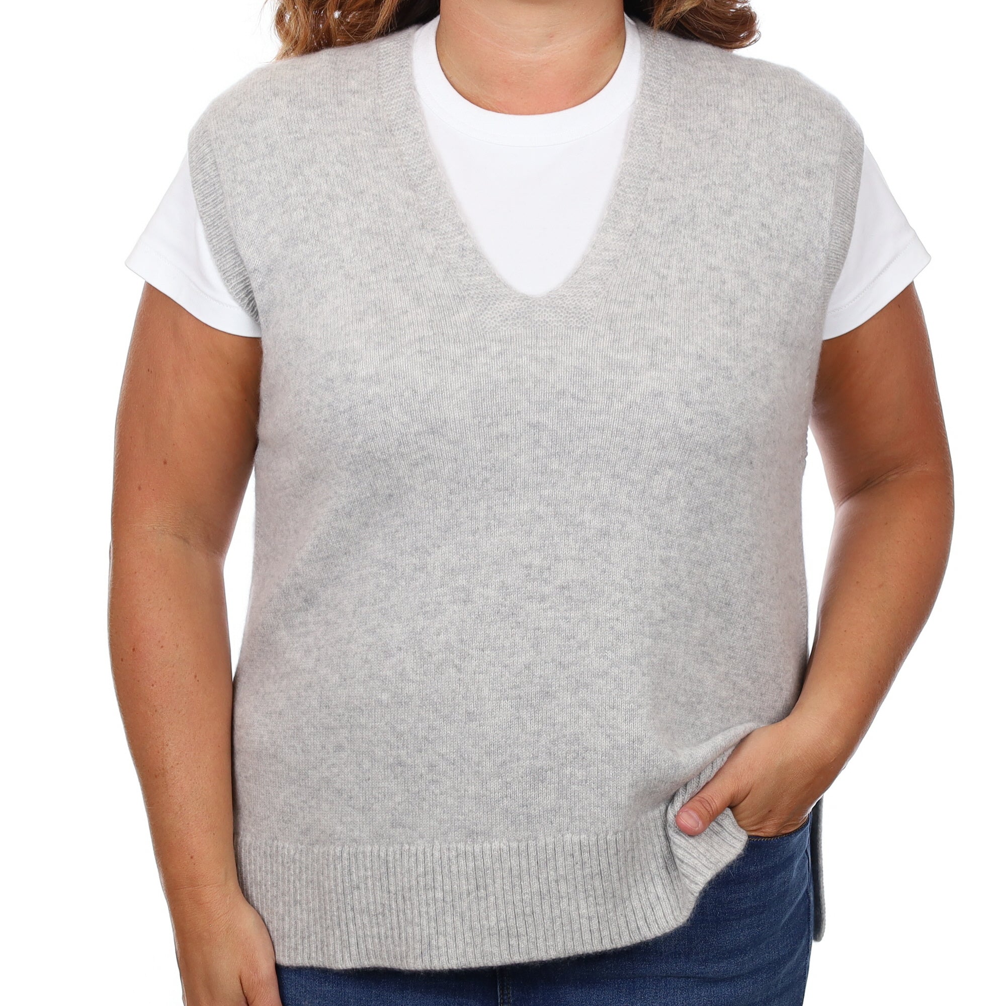 Brand New Mist Grey Luxury Cashmere Tank Top Large UK 16-18