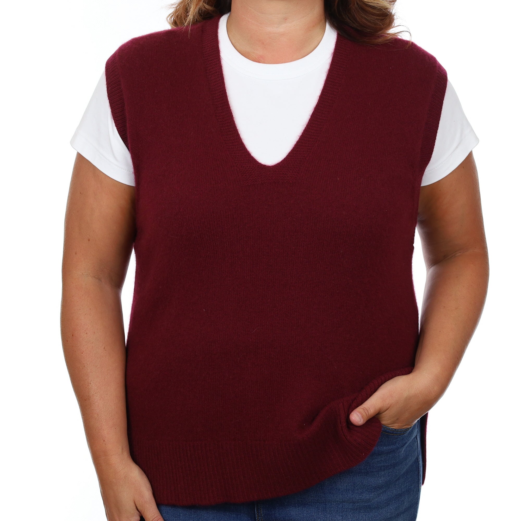 Brand New Rich Wine Luxury Cashmere Tank Top Large UK 16-18