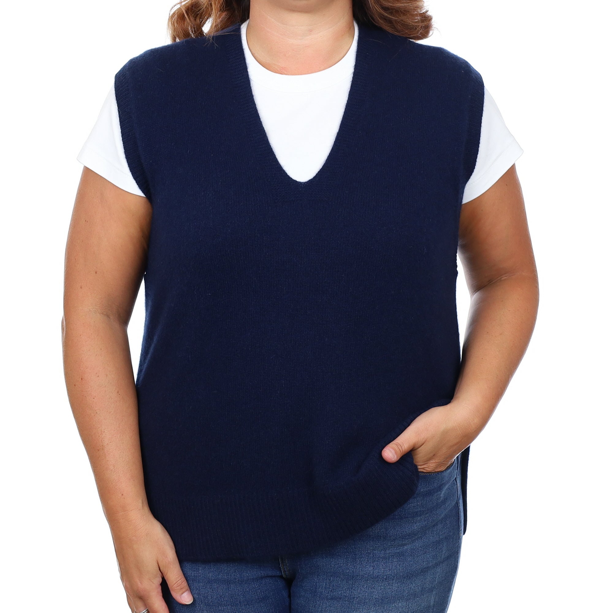 Brand New Navy Luxury Cashmere Tank Top Large UK 16-18