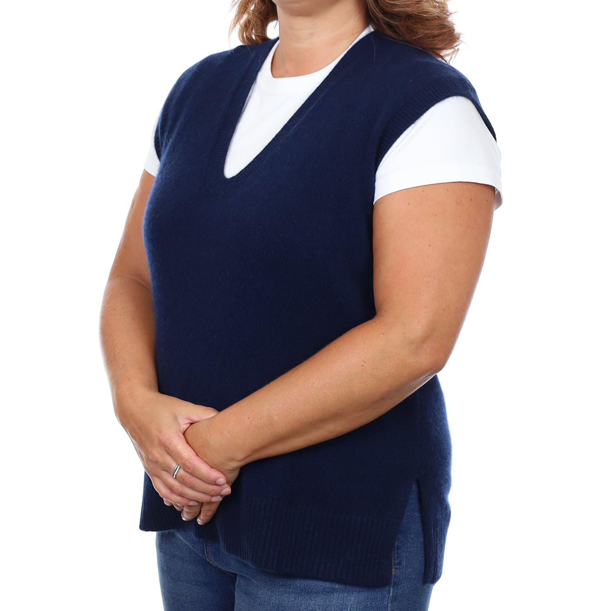 Brand New Navy Luxury Cashmere Tank Top Large UK 16-18