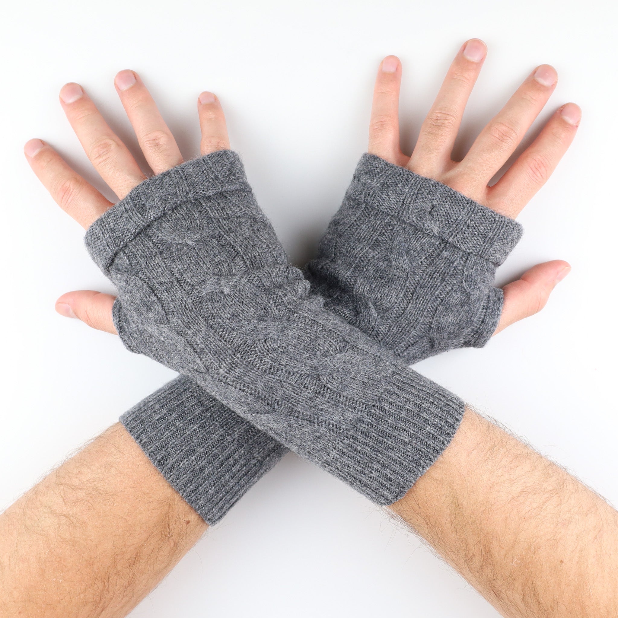 Men's Slate Grey Cable Knit Fingerless Gloves