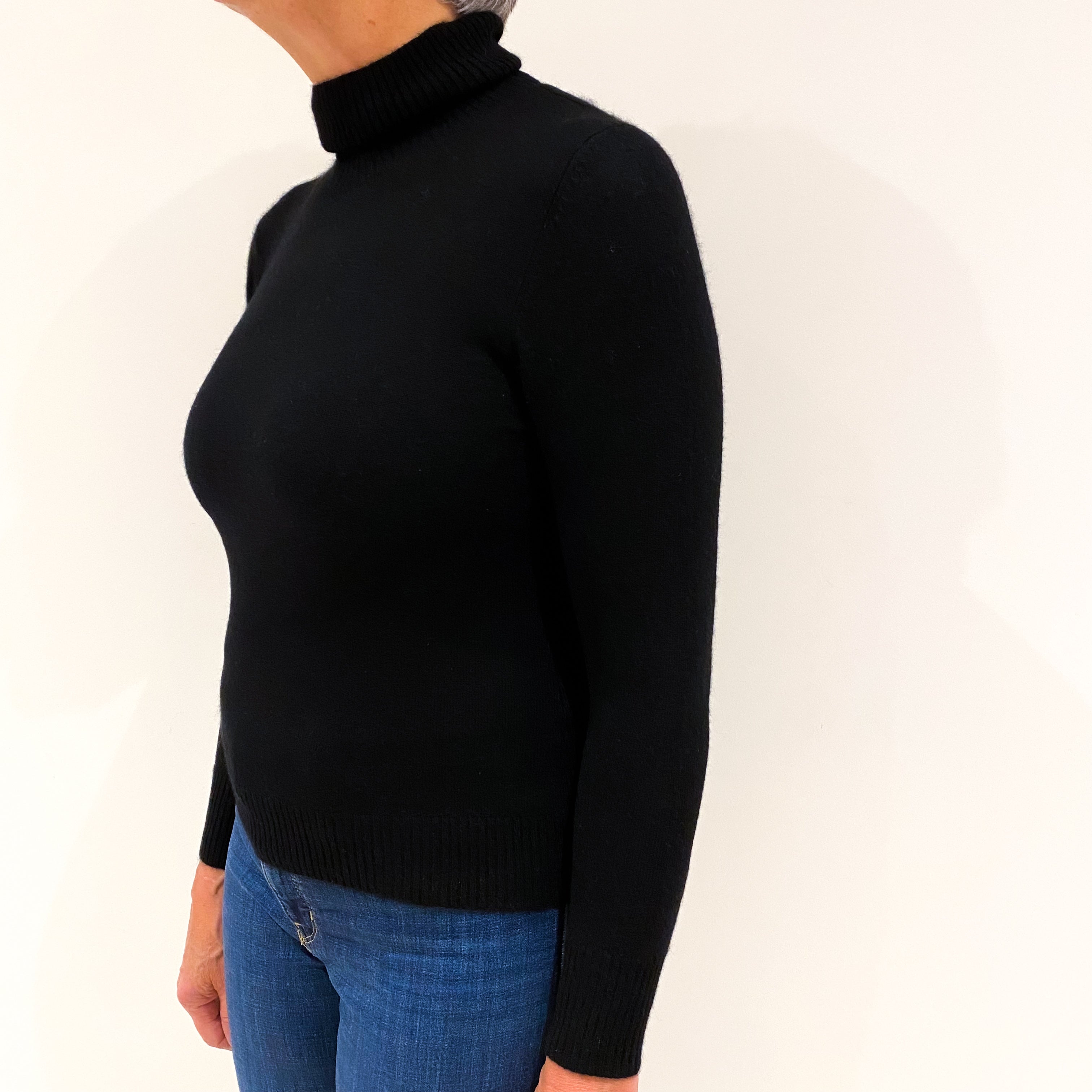 Vintage Black Cashmere Polo Neck Jumper