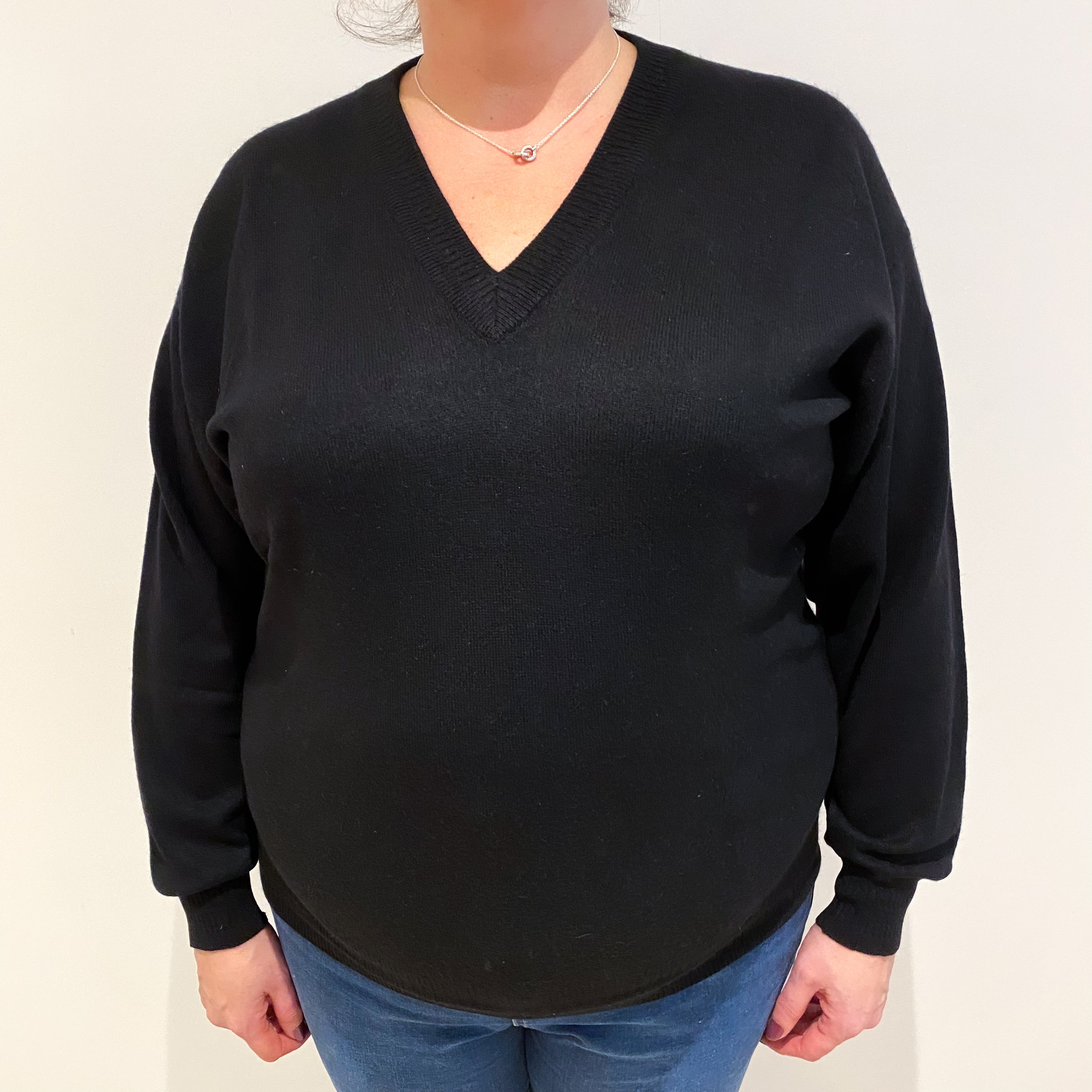 Black Cashmere V Neck Jumper Extra Large