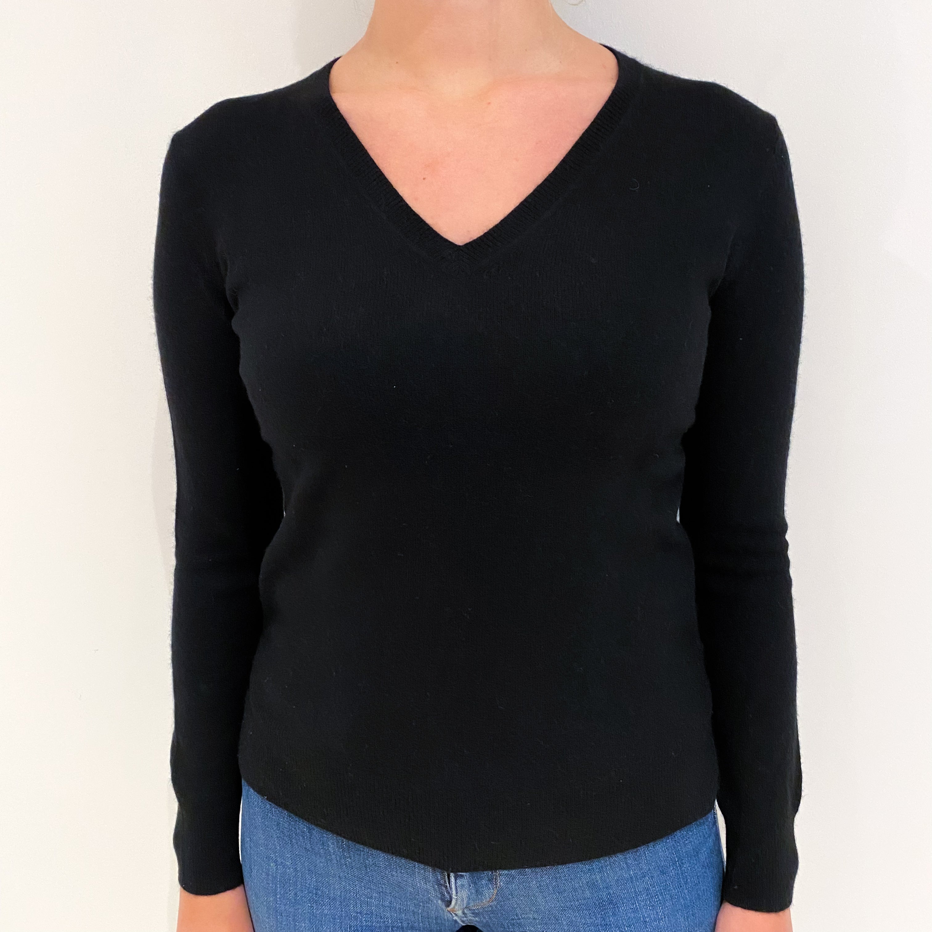 Black Cashmere V Neck Jumper Small