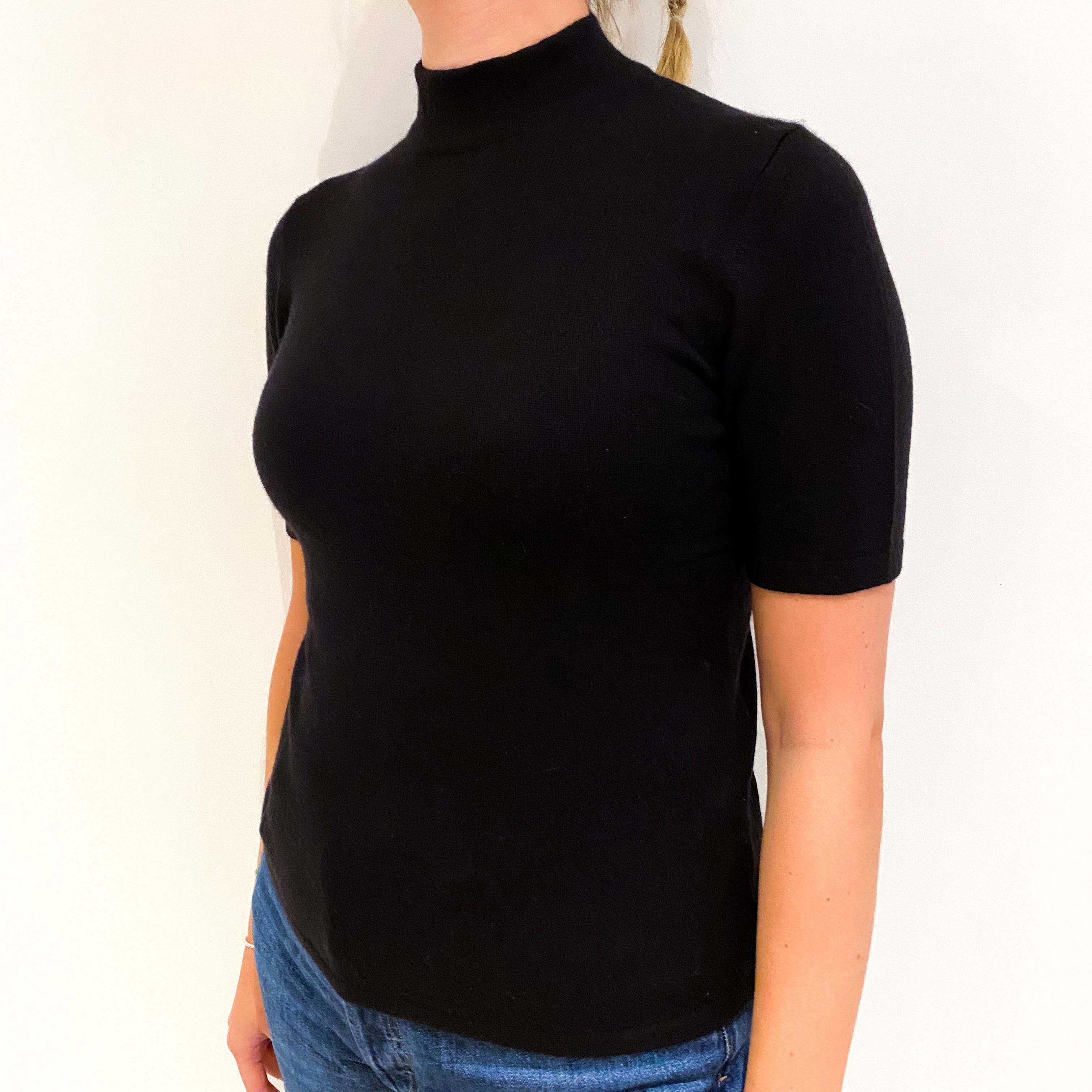 Black Cashmere Turtleneck Short Sleeve Jumper Small