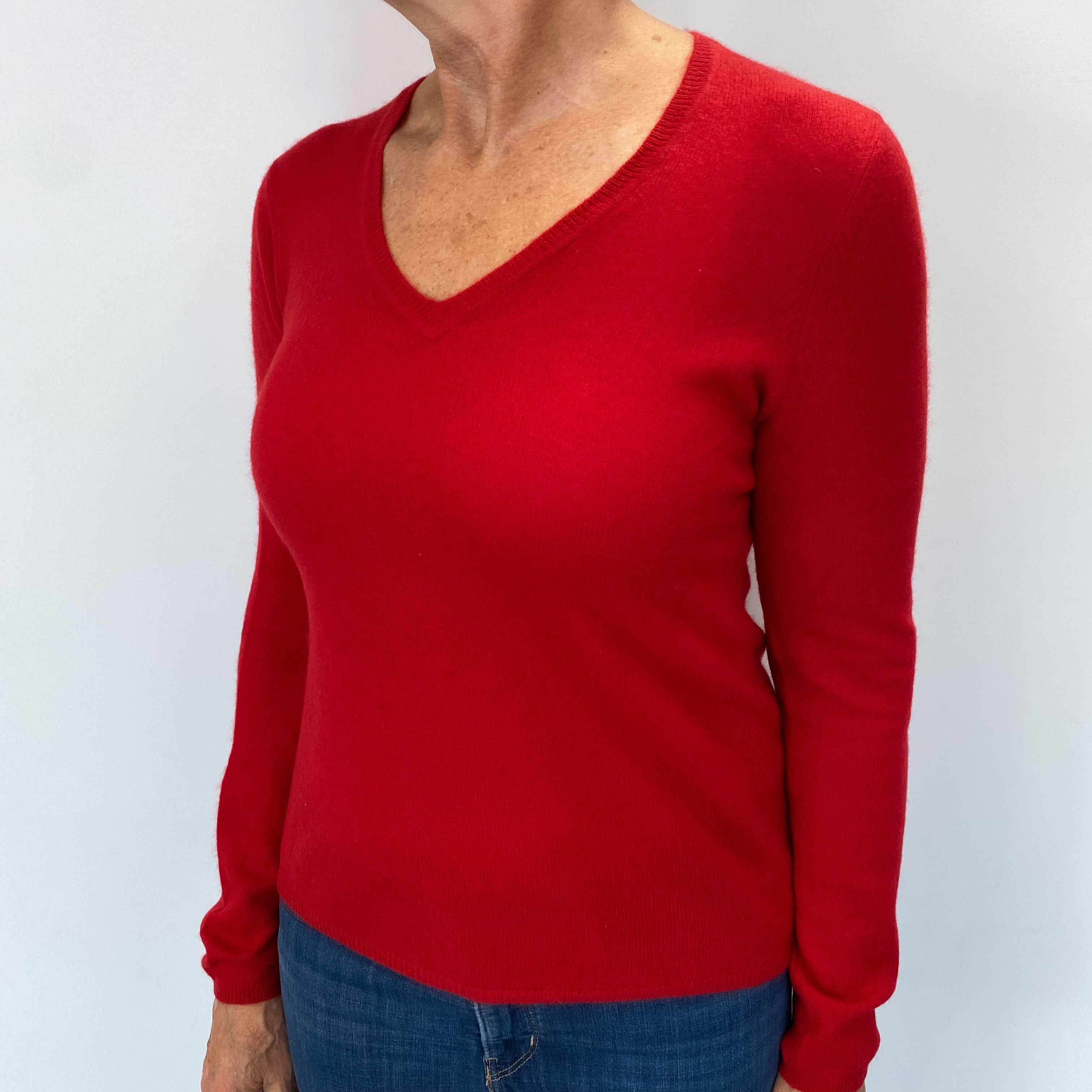 Scarlet Red Cashmere V Neck Jumper Medium