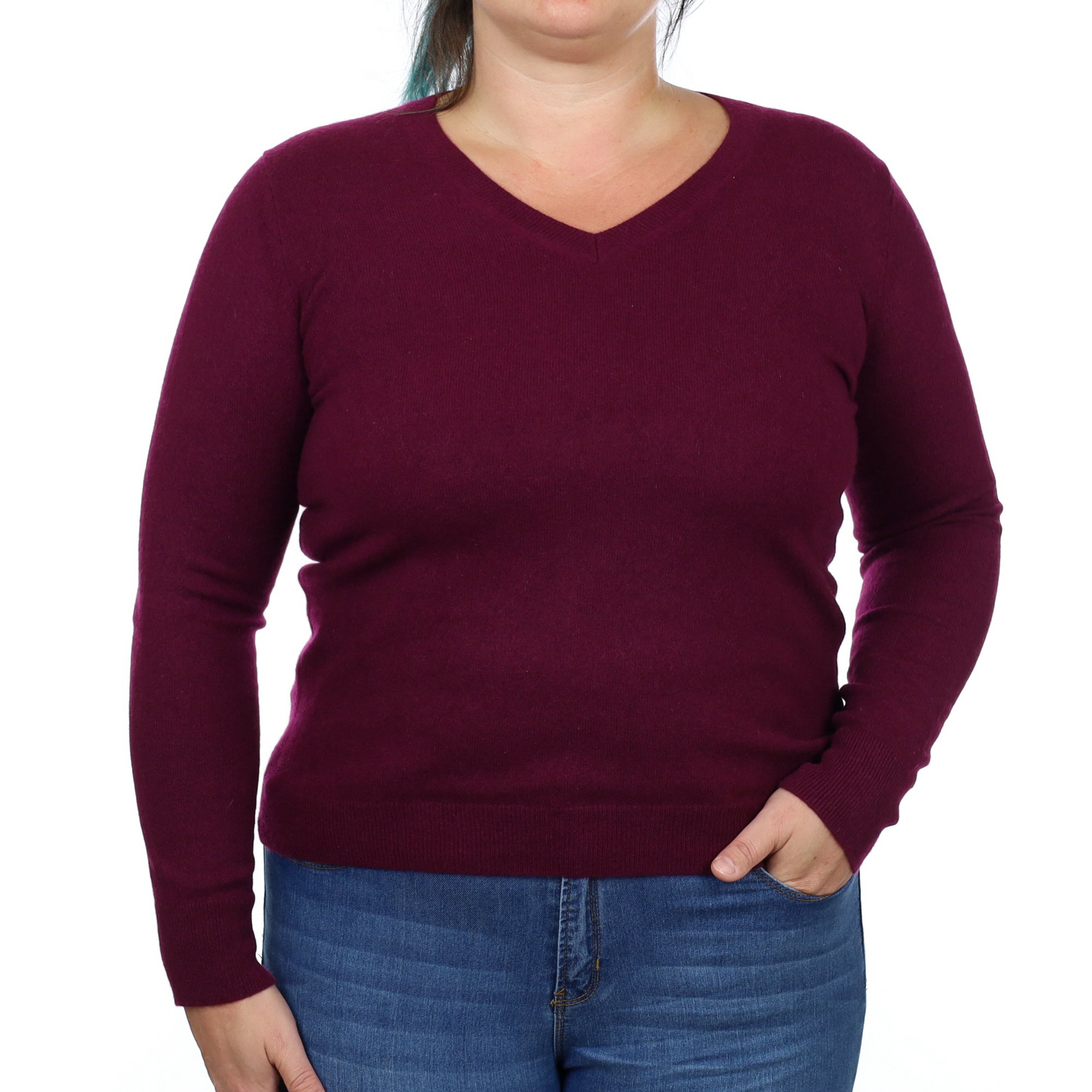 Mulberry Purple Cashmere V Neck Jumper Large