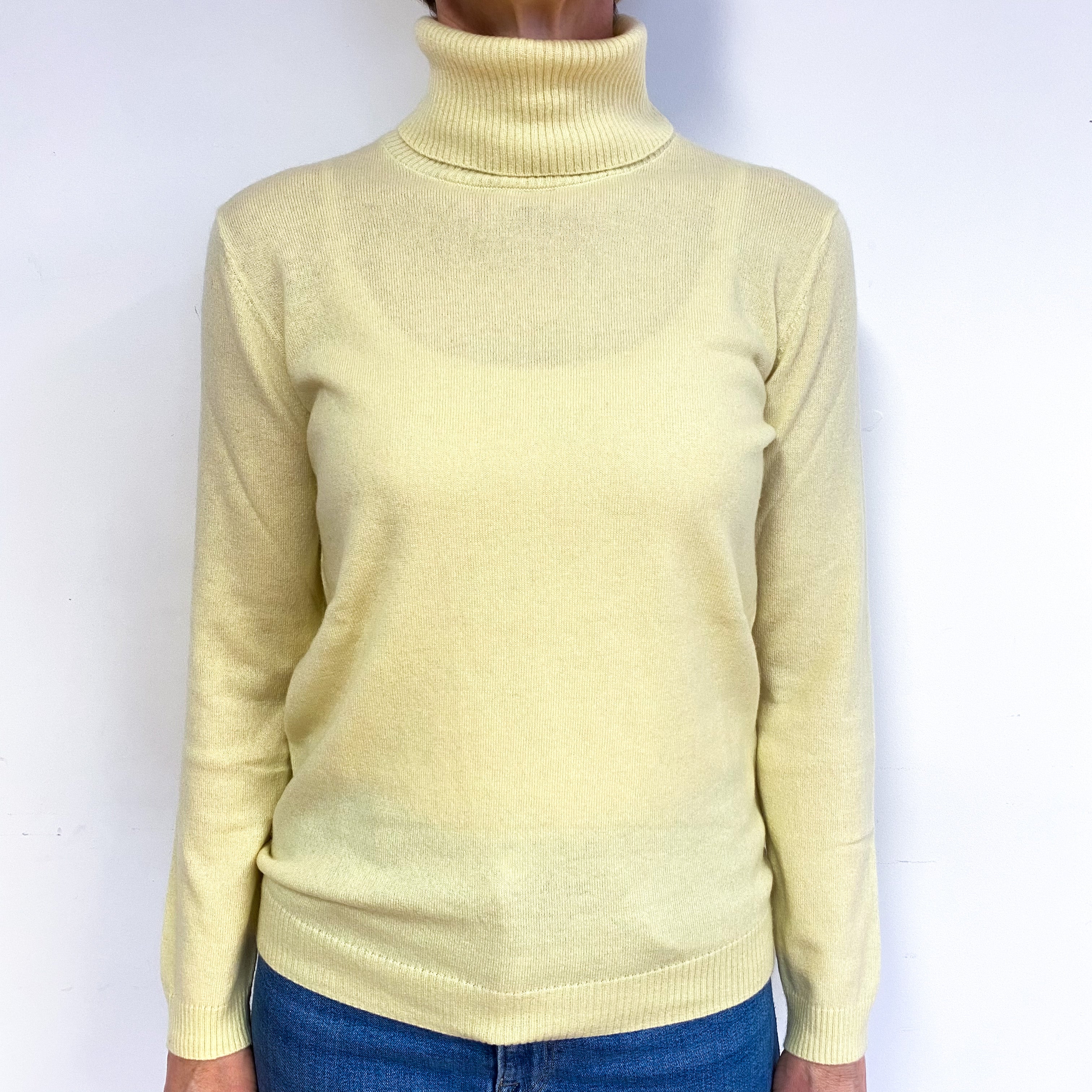 Primrose Yellow Cashmere Polo Neck Jumper Medium
