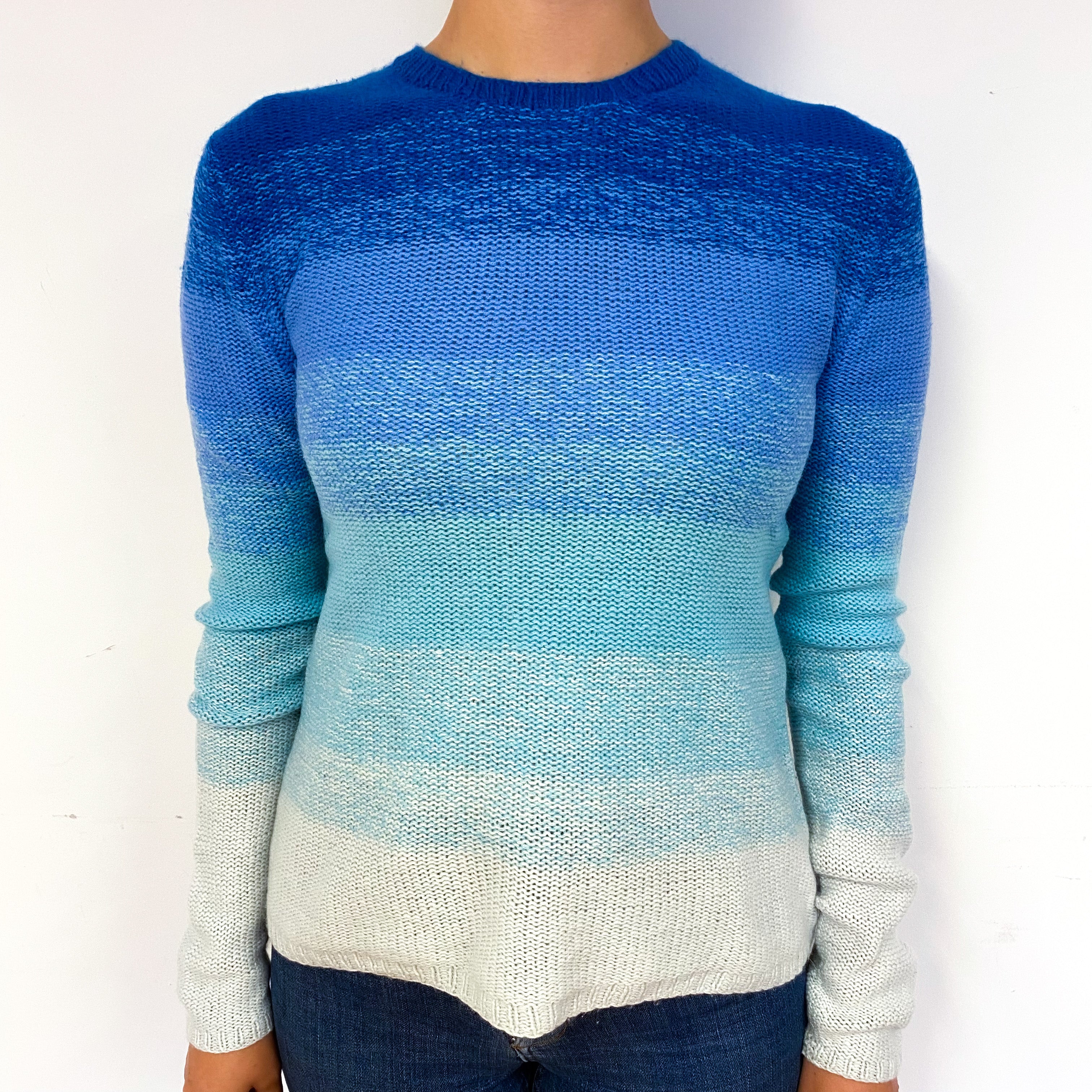 Blue Stripe Cashmere Crew Neck Jumper Small