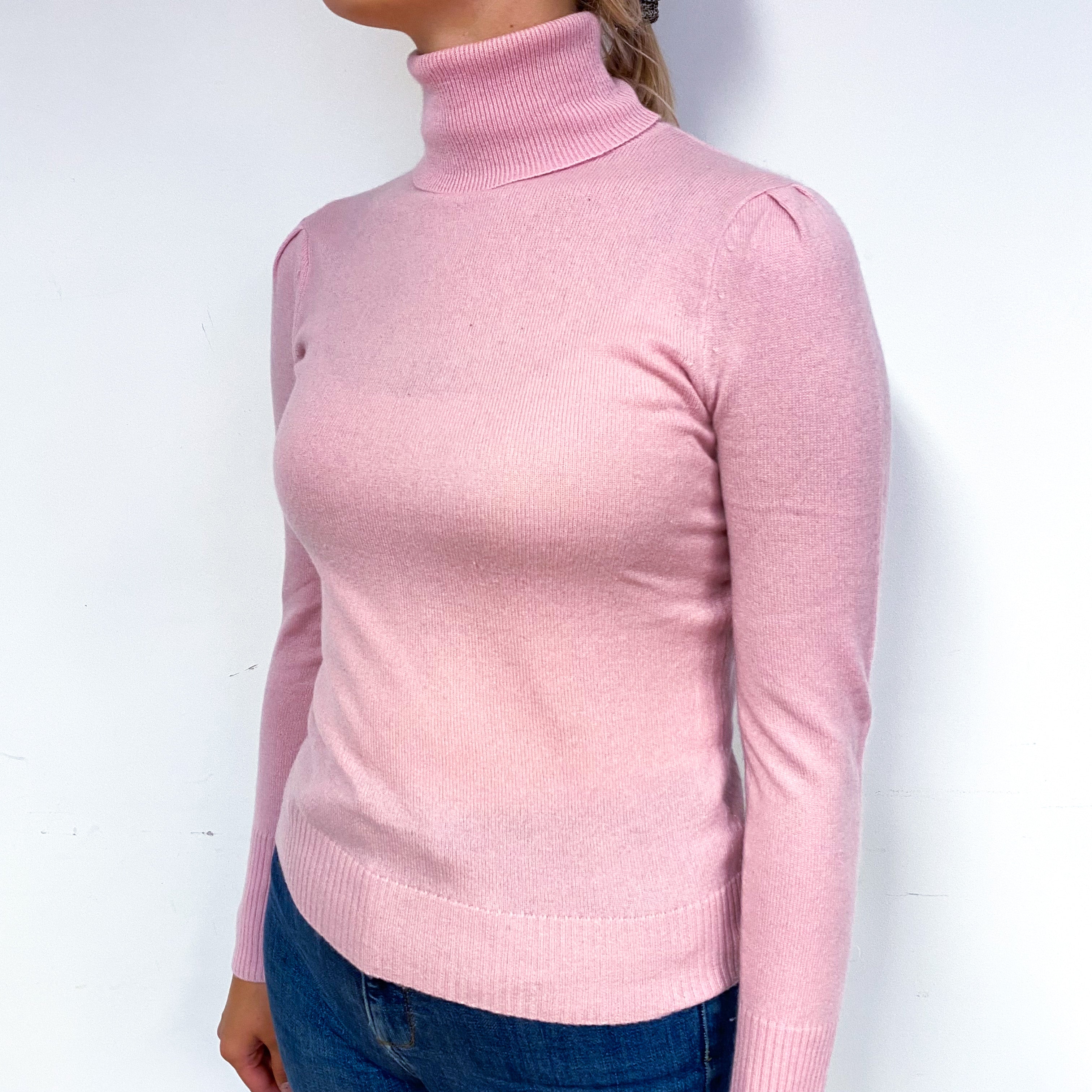 Carnation Pink Cashmere Polo Neck Jumper Small
