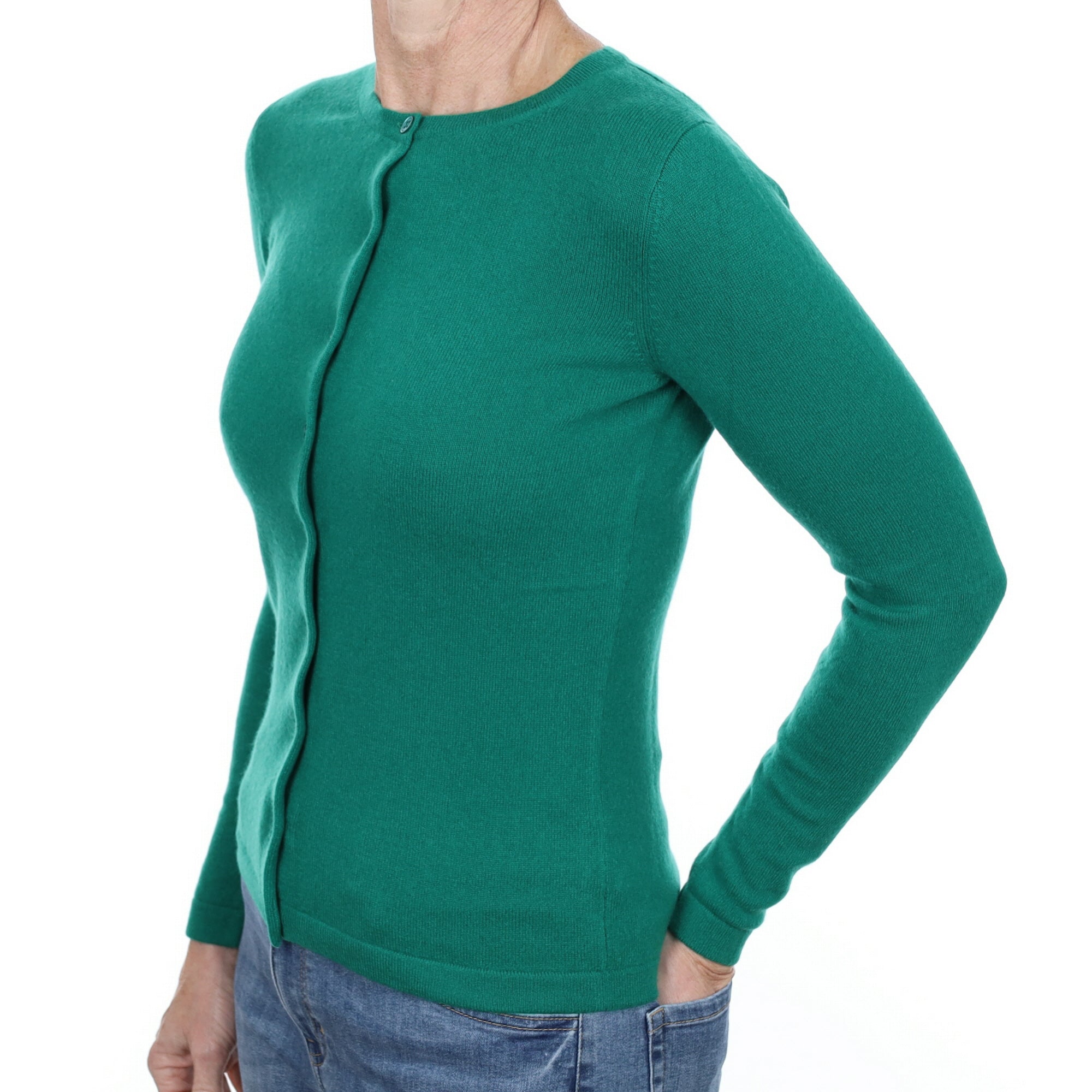 New Emerald Green Cashmere Crew Neck Cardigan Small