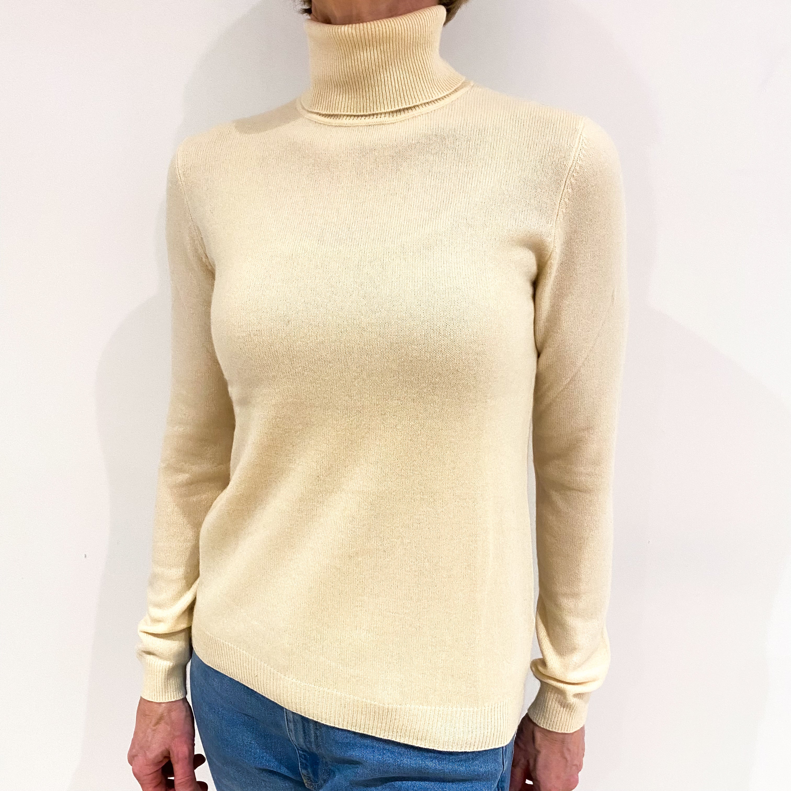 Clotted Cream Cashmere Polo Neck Jumper Small