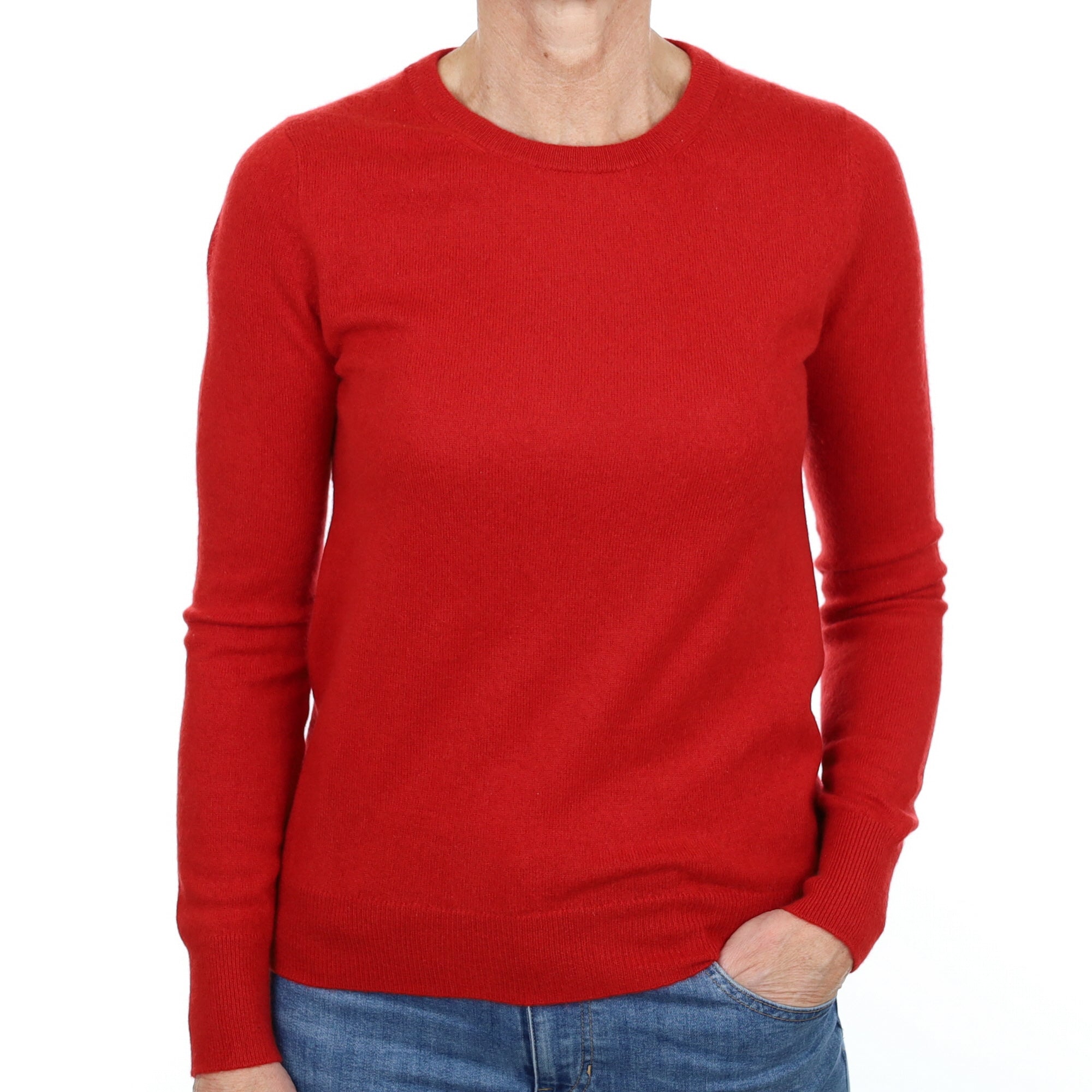 Scarlet Red Cashmere Crew Neck Jumper Small