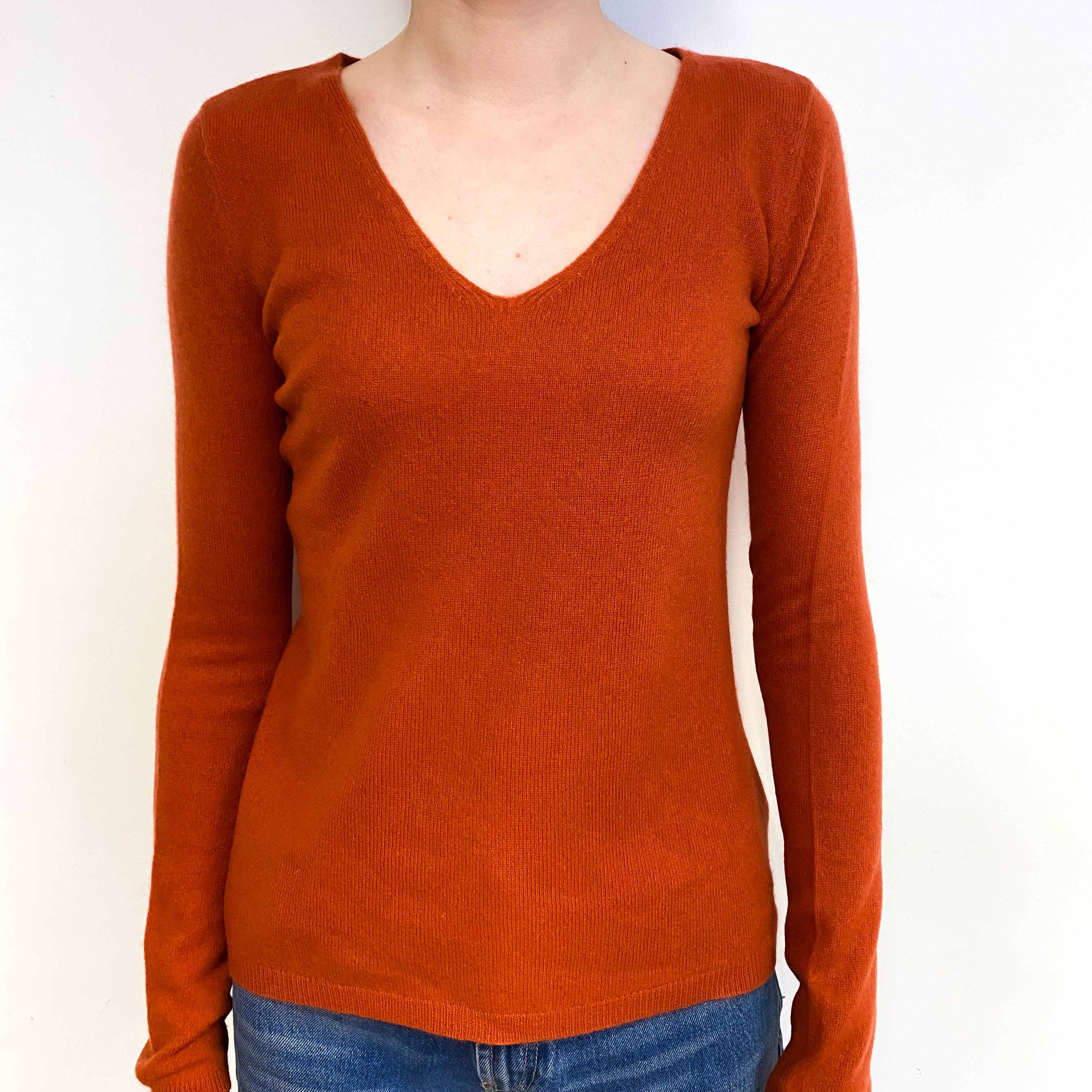 Sienna Orange Cashmere V-Neck Jumper Extra Small
