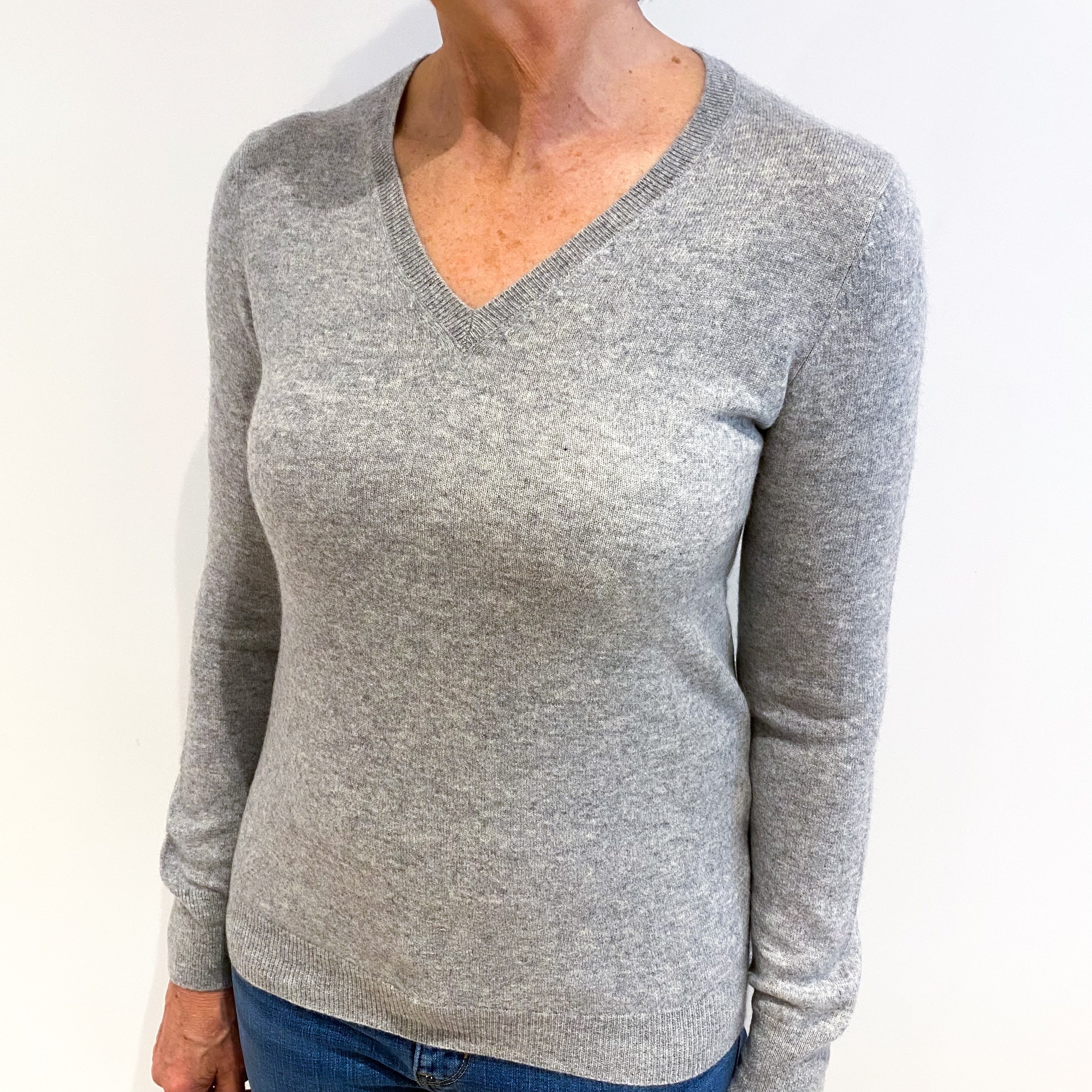 Smoke Grey Cashmere V Neck Jumper Medium