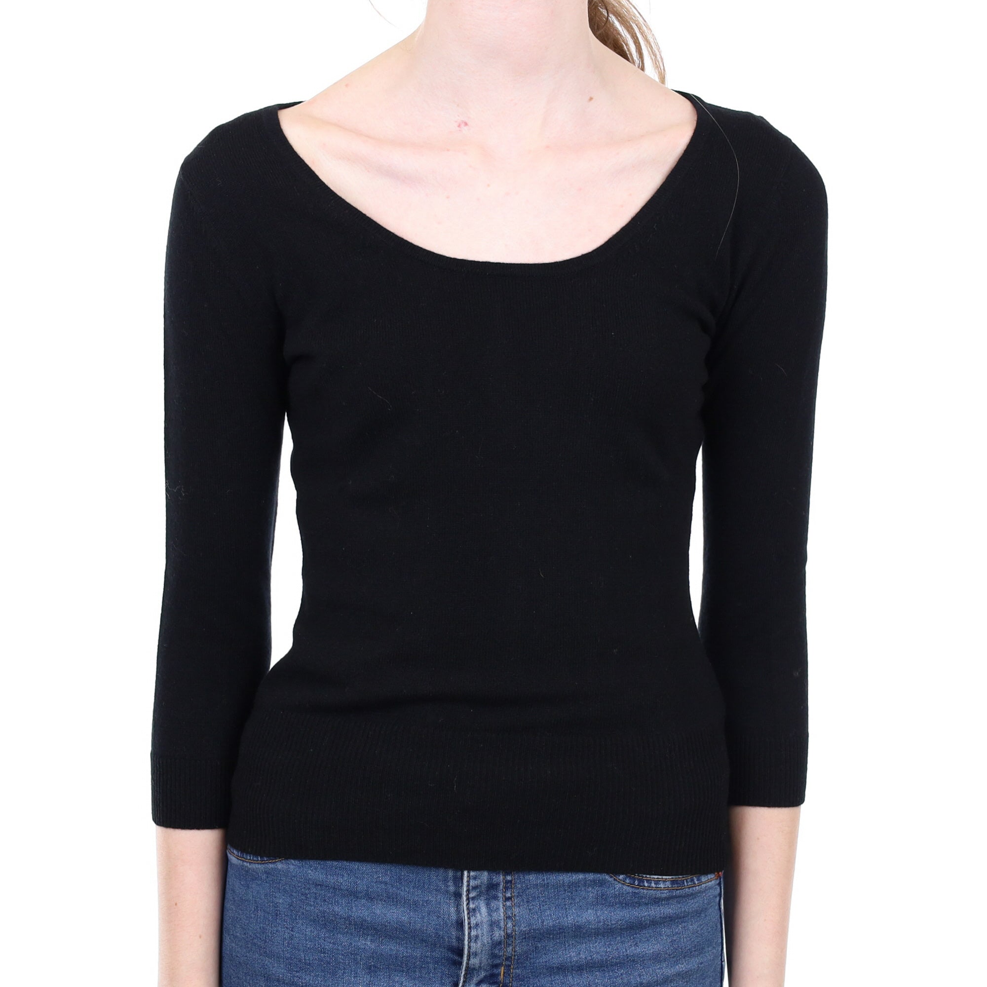 New Black Cashmere Scoop Neck Jumper Extra Small