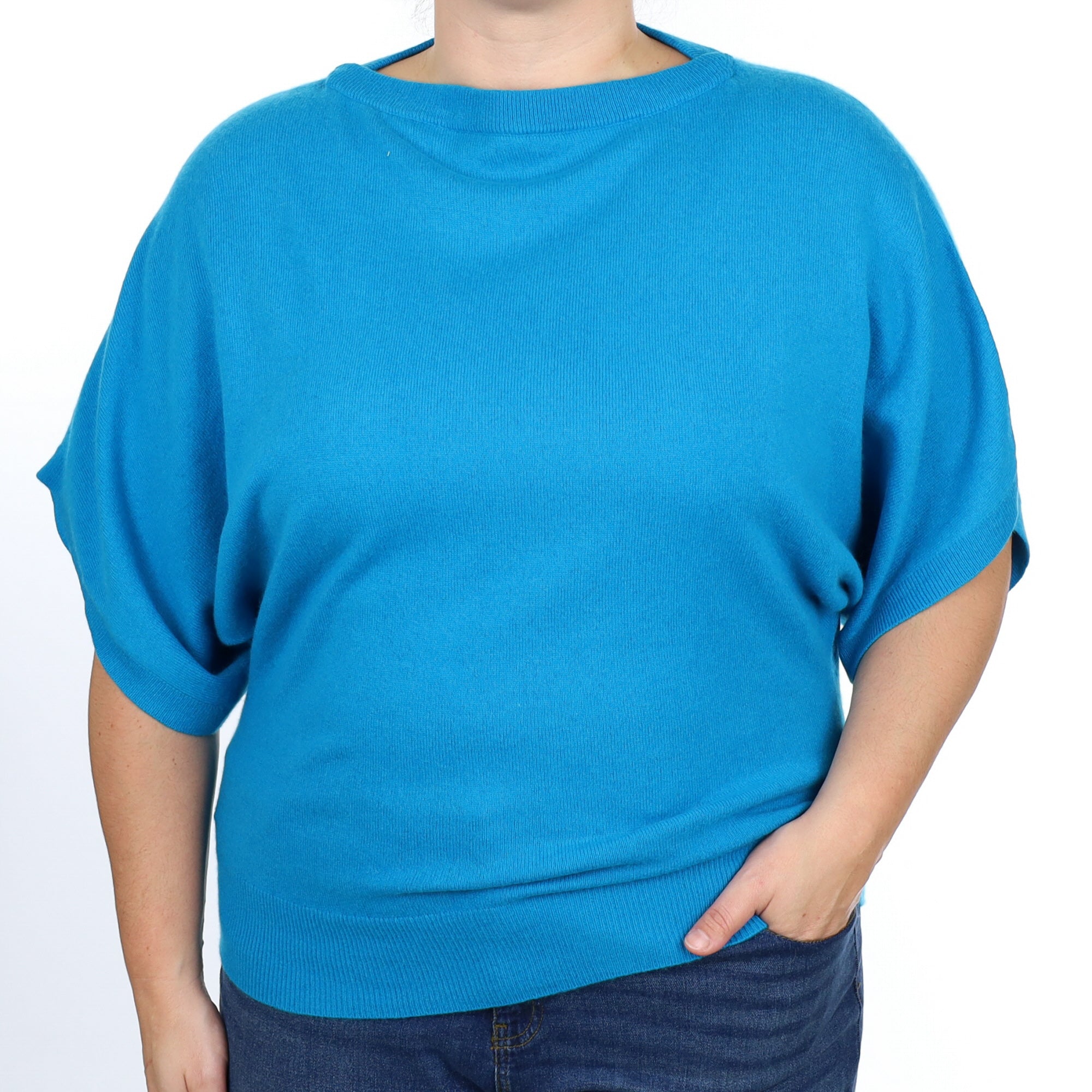 Mediterranean Blue Cashmere Slash Neck Jumper Large