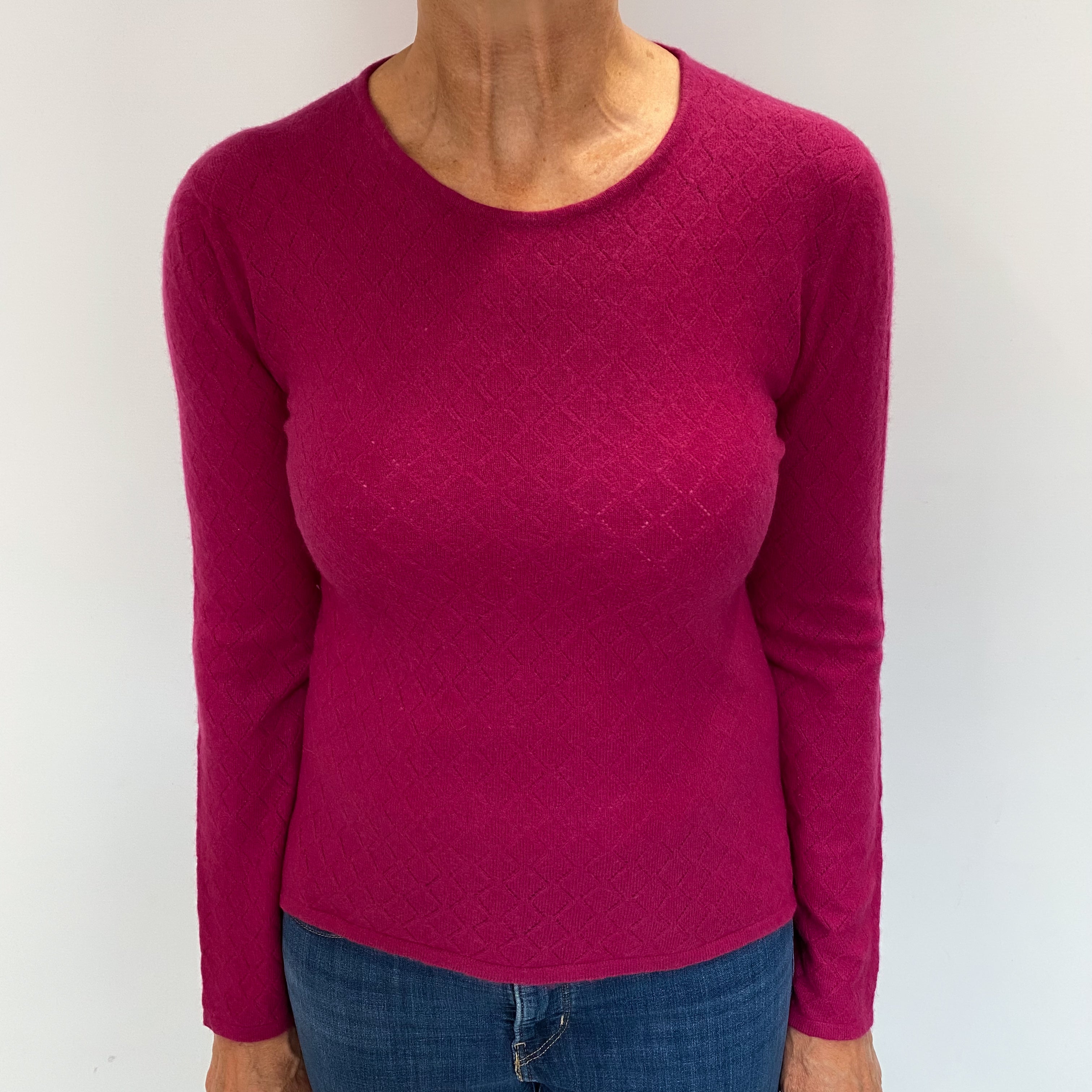 Magenta Pink Cashmere Crew Neck Jumper Medium
