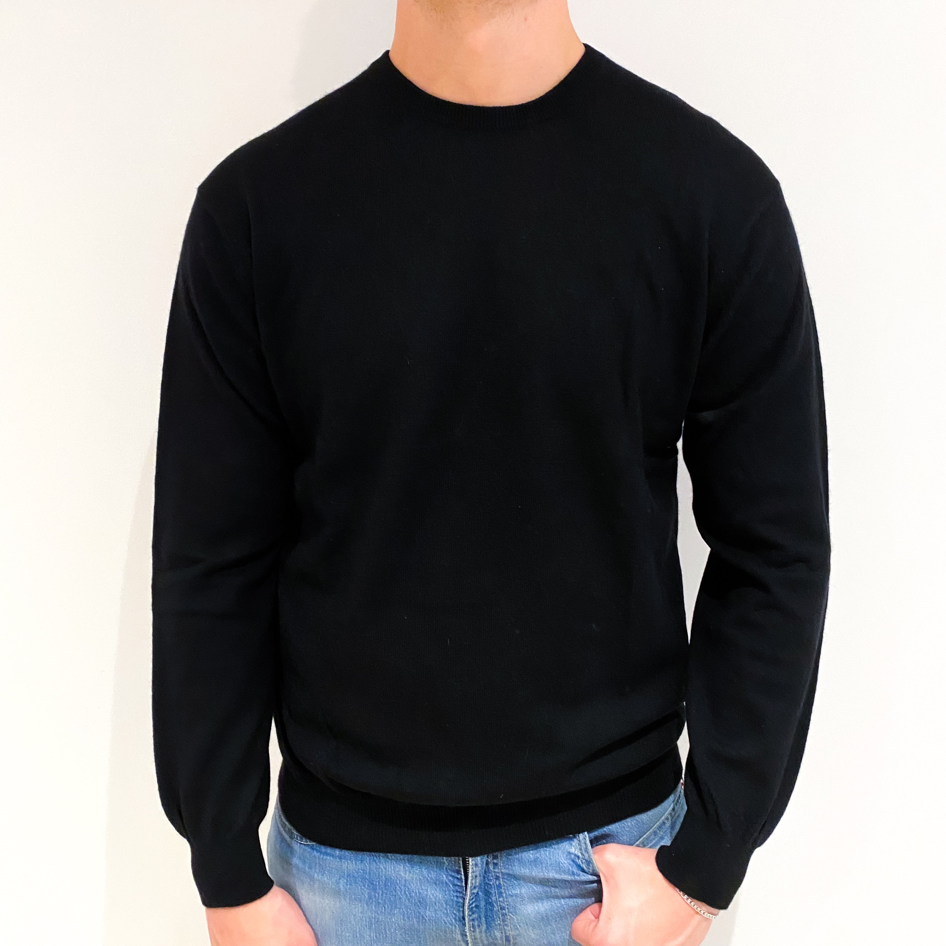 Men's Black Cashmere Crew Neck Jumper XL