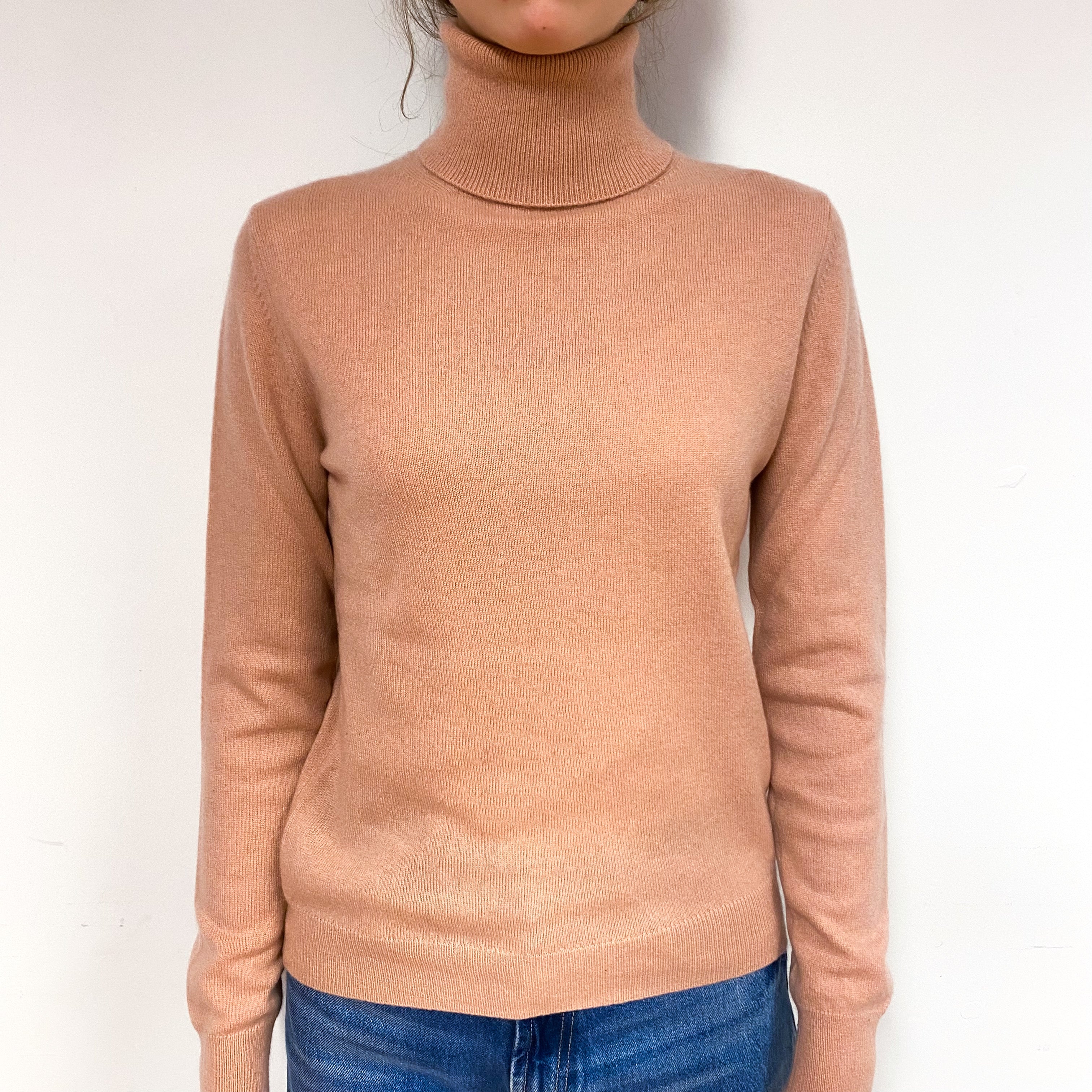 Deep Nude Pink Cashmere Polo Neck Jumper Extra Small