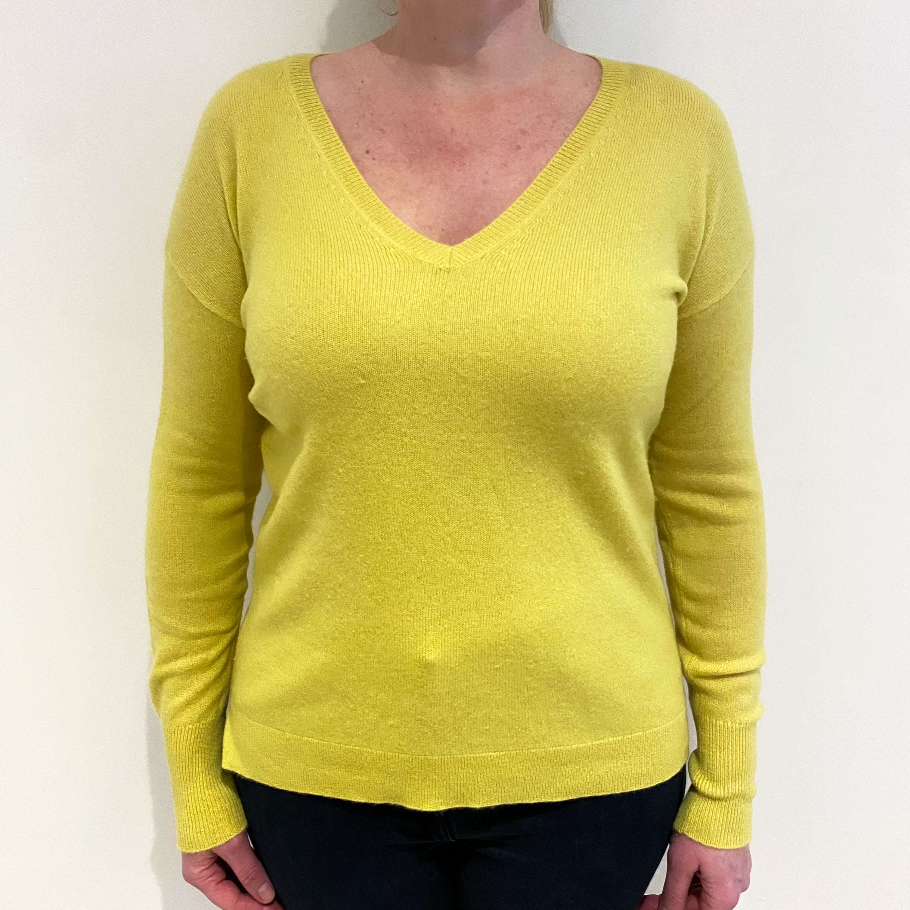 Primrose Yellow Cashmere V Neck Jumper Large